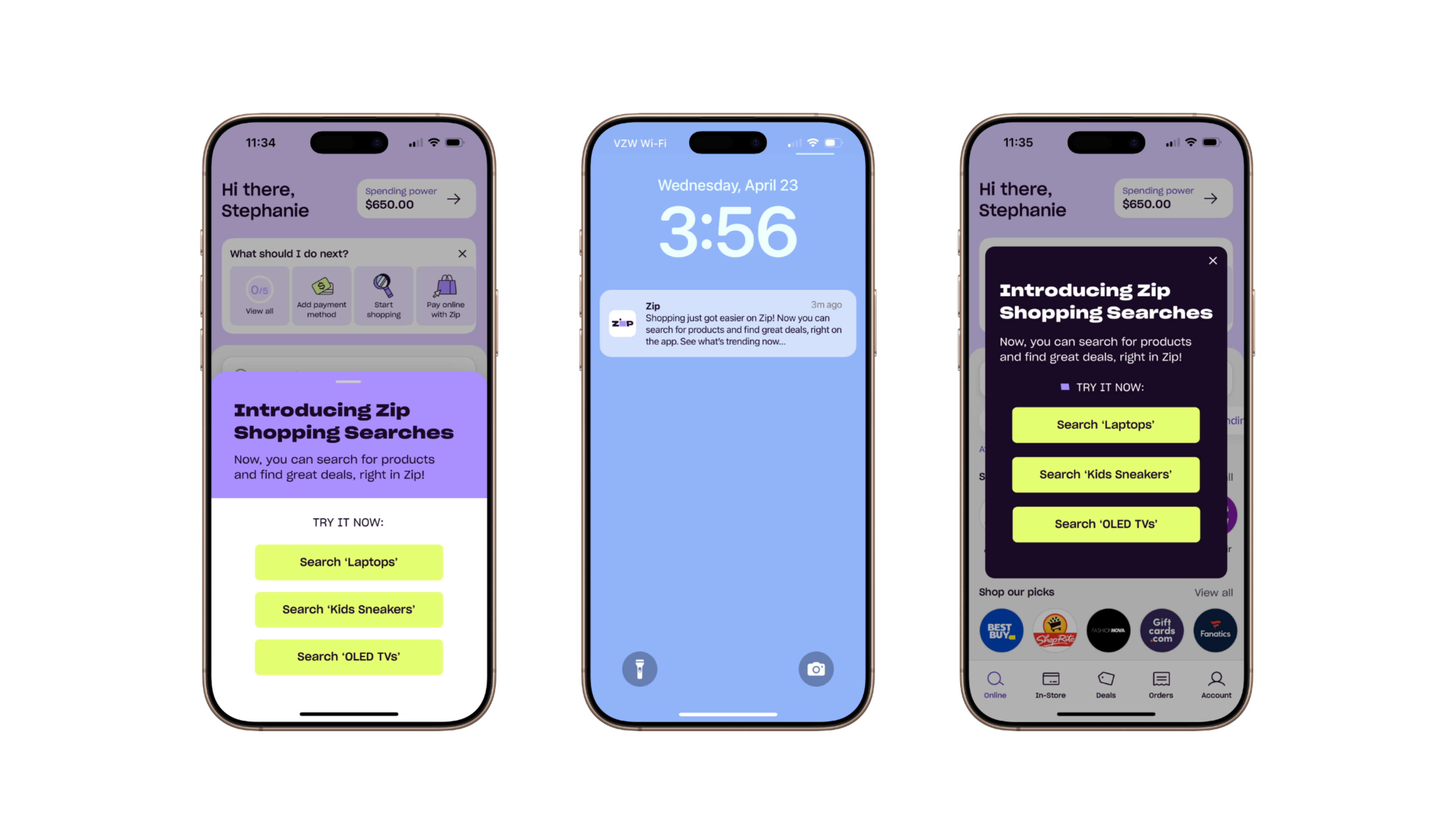 Zip app notification mocks