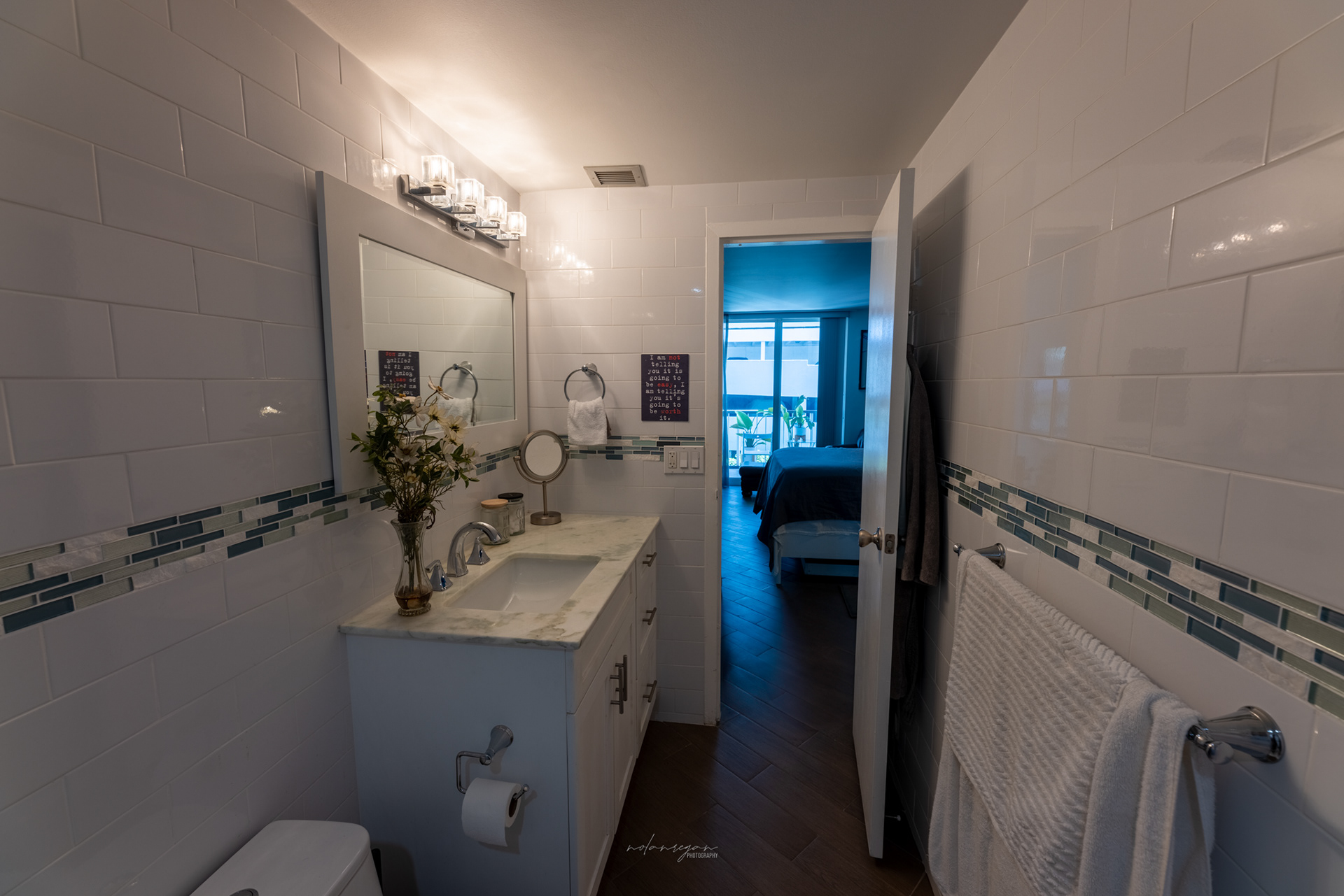 Master bathroom as seen from inside shower