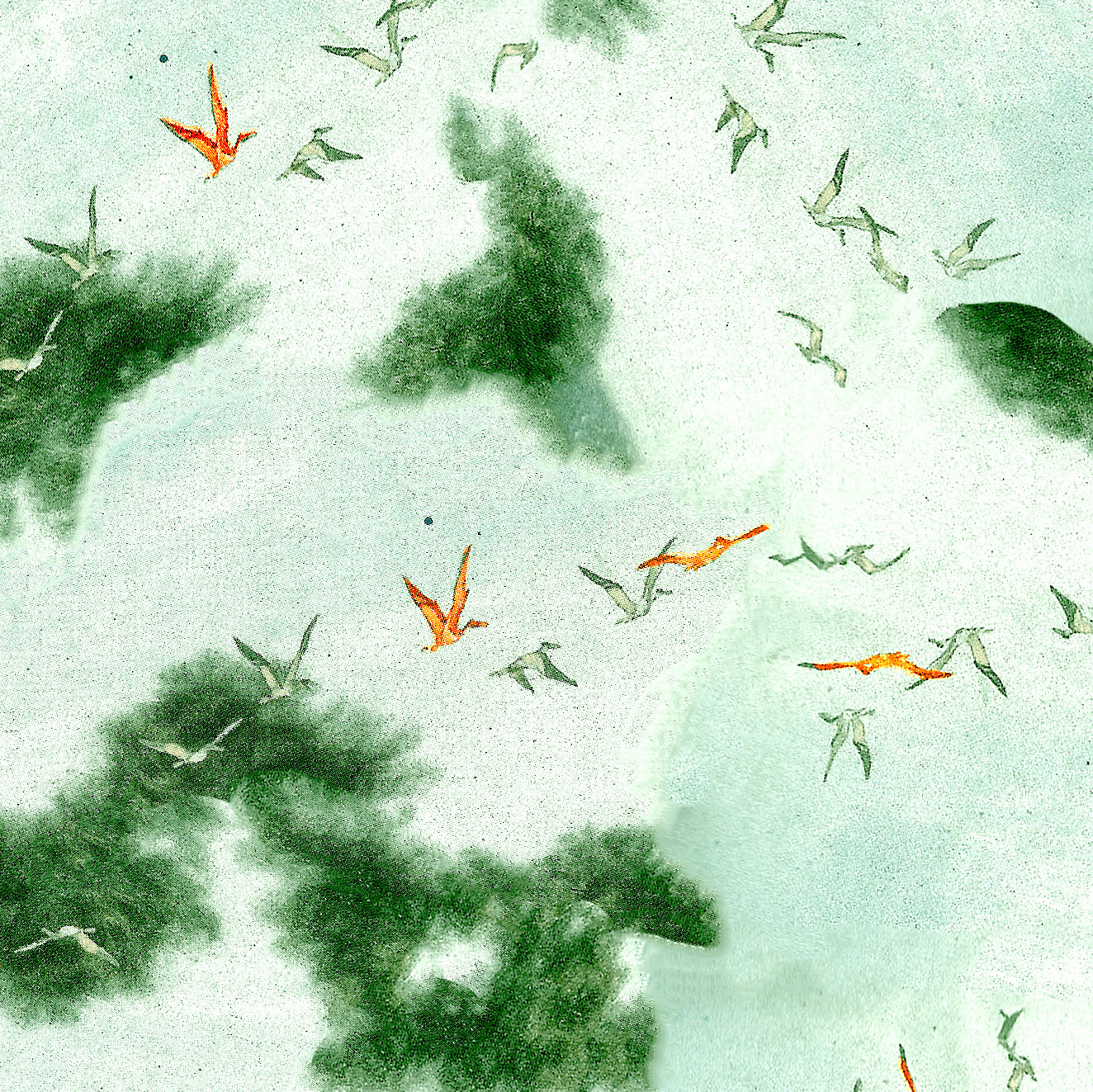 Custom print design - Printed on cotton sateen and hand embroidered with orange silk thread.