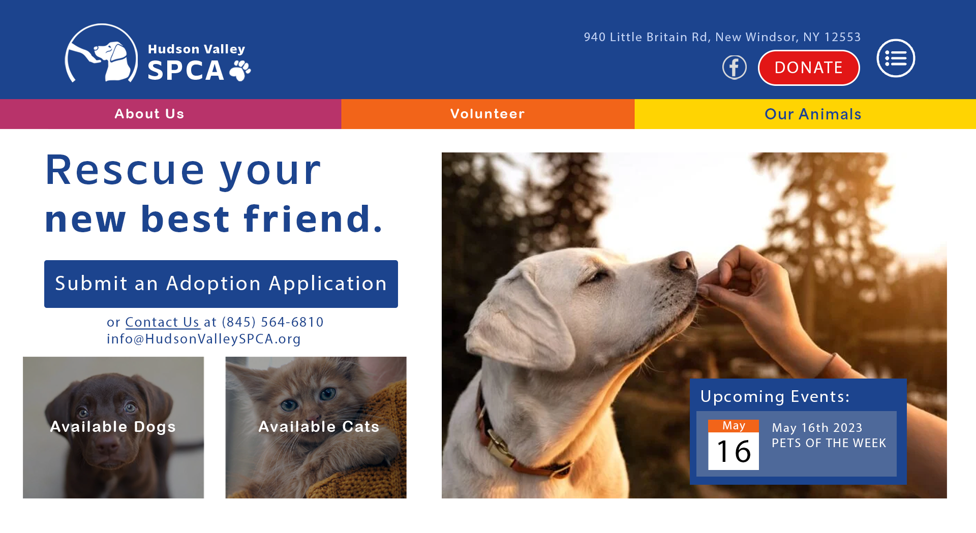 Homepage for the HVSPCA.