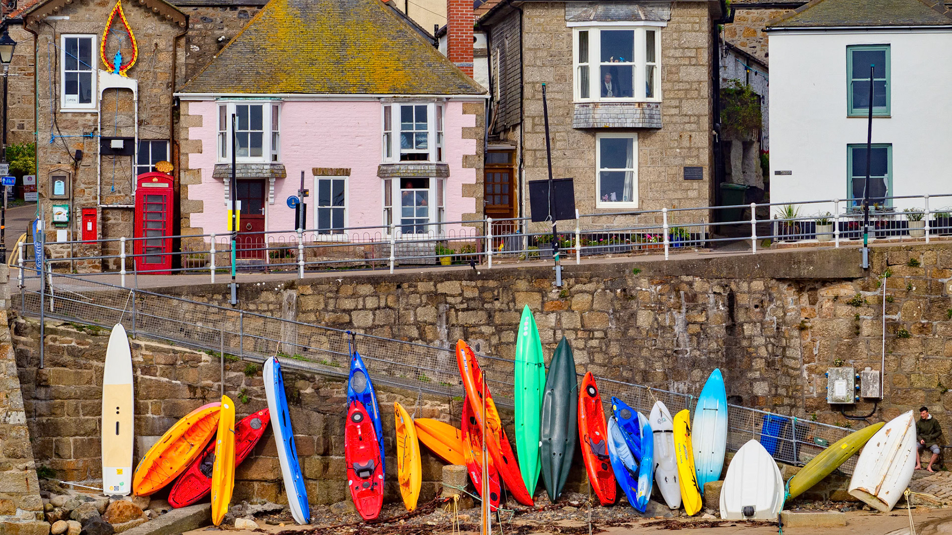 Canoes at Mousehole, Cornwall, October 2019