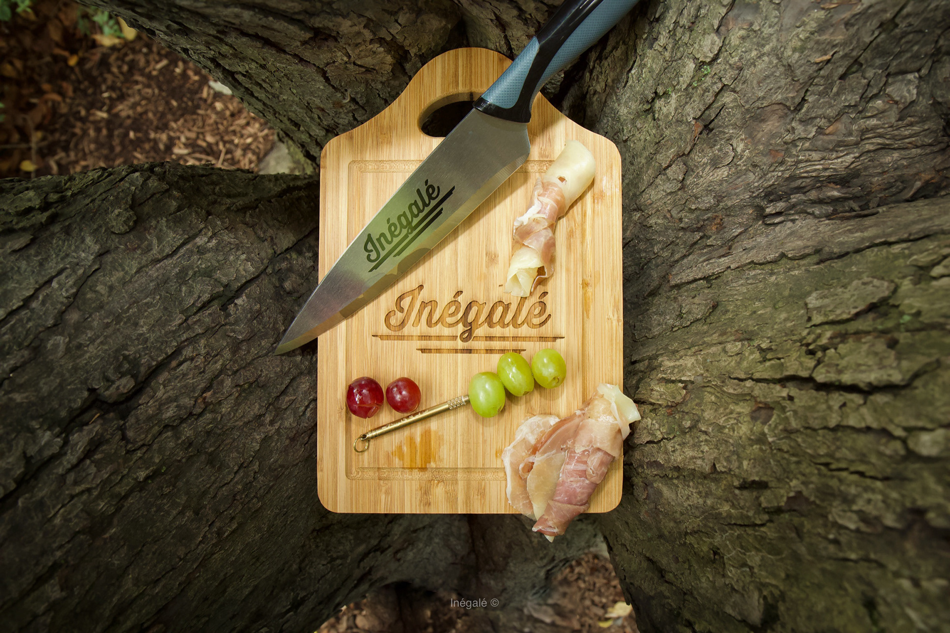 Cutting board, knife and metal toothpick