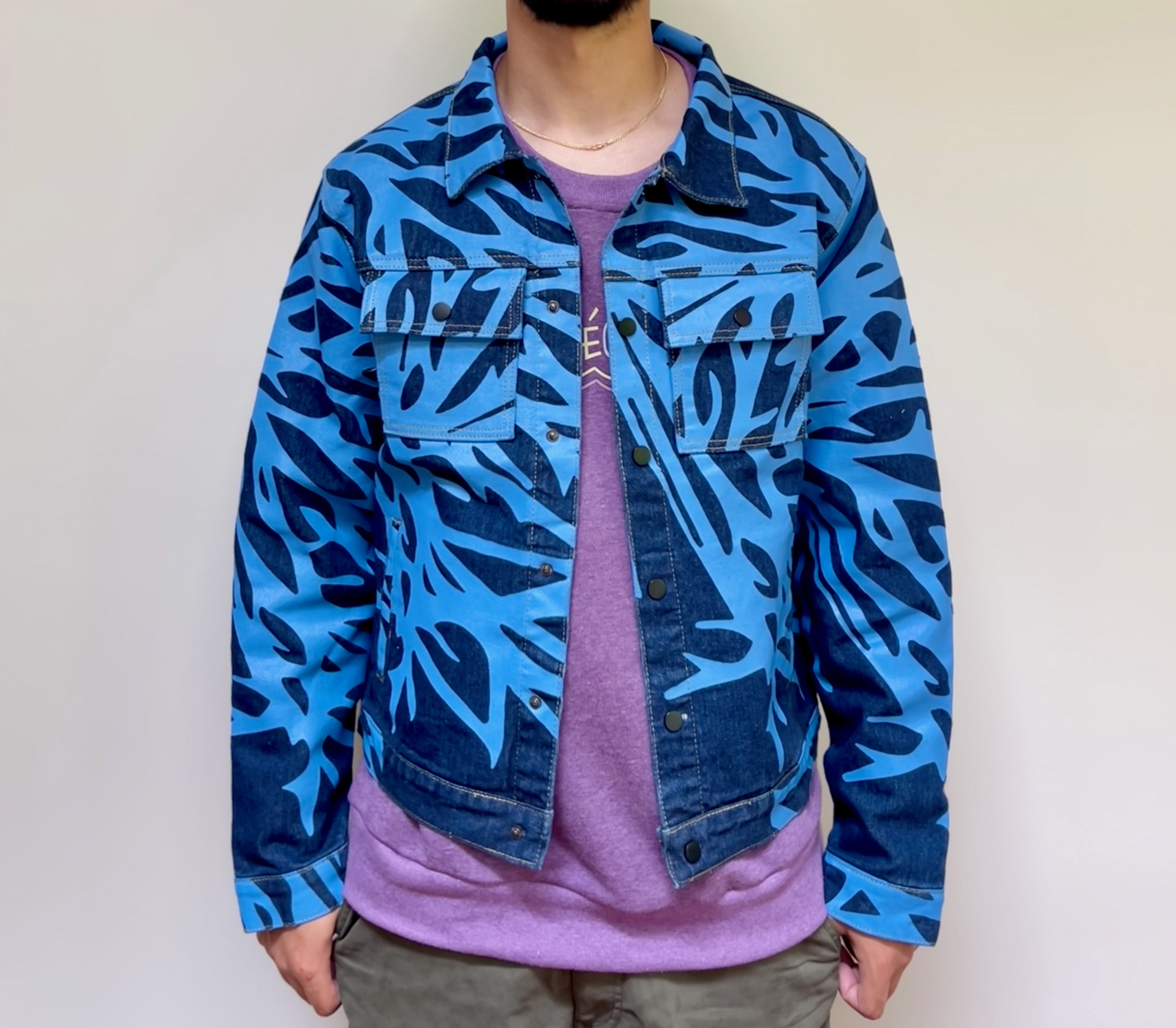 Cut and sew denim trucker jacket: The lonely Plant ( a tumbleweed design)