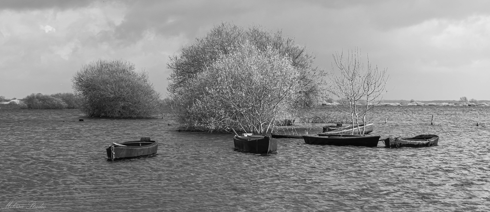 Petit port de pêche de Sainte Lumine en hiver, petites barques de pêcheur, Lac de Grand Lieu, photo 15