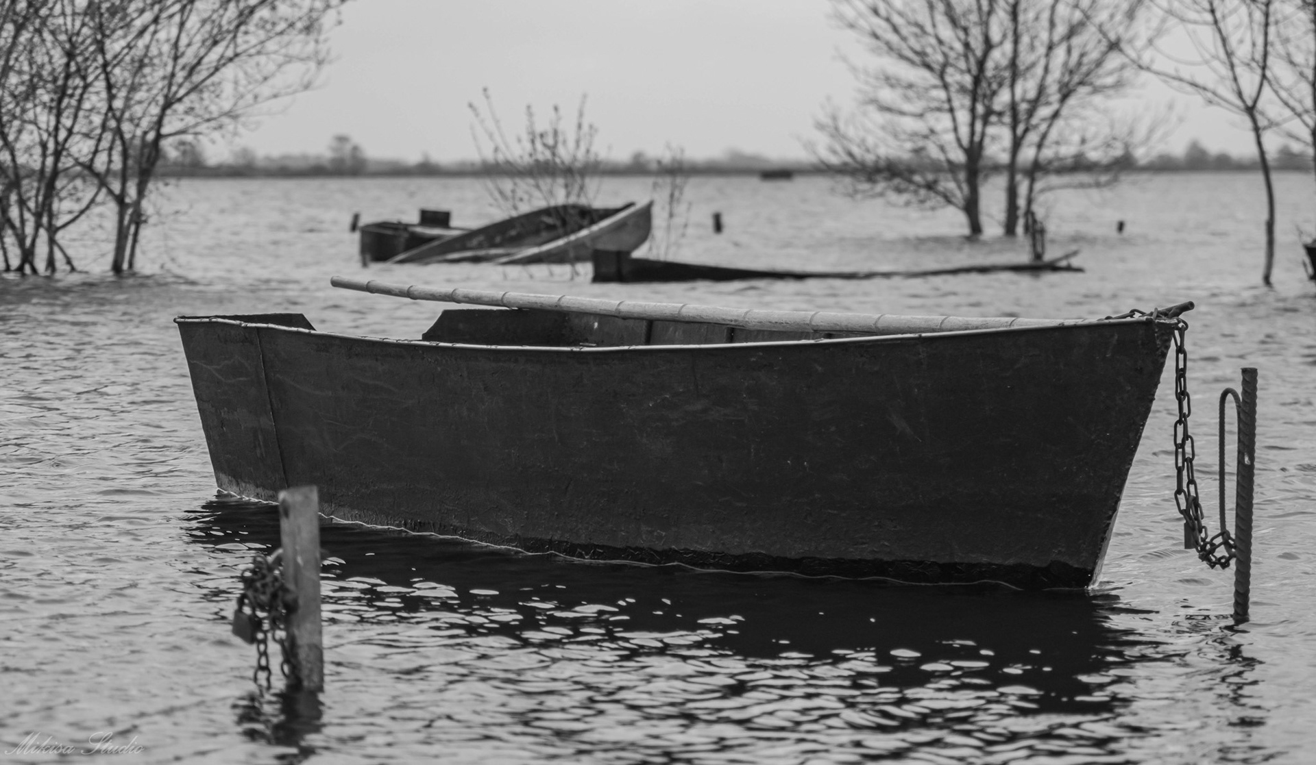 Petit port de pêche de Sainte Lumine en hiver, petites barques de pêcheur, Lac de Grand Lieu, photo 16