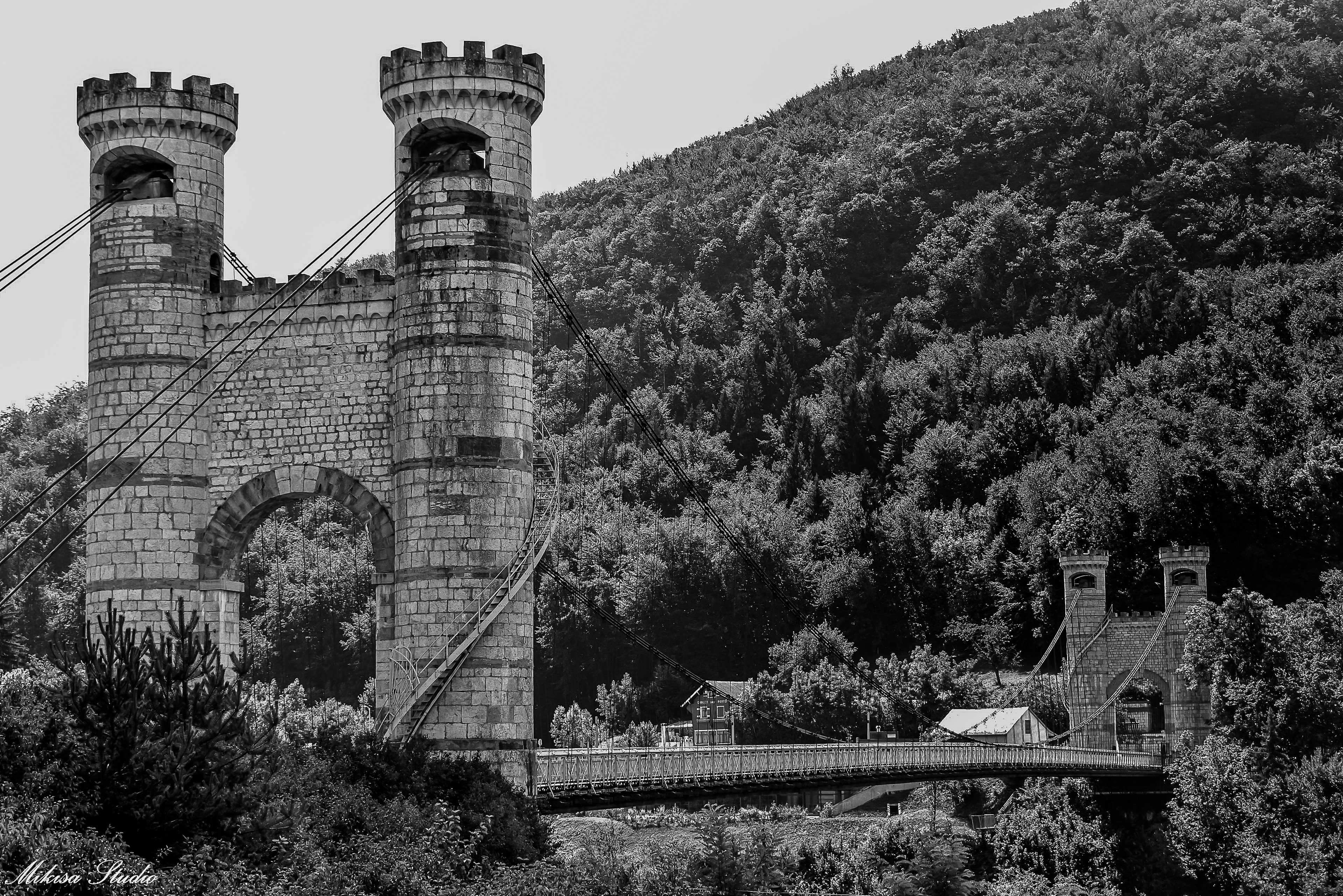 Pont Charles-Albert, couramment appelé pont de la Caille, sinauguré en 1839, Haute-Savoie en région Auvergne-Rhône-Alpe, photo noir et blanc 132