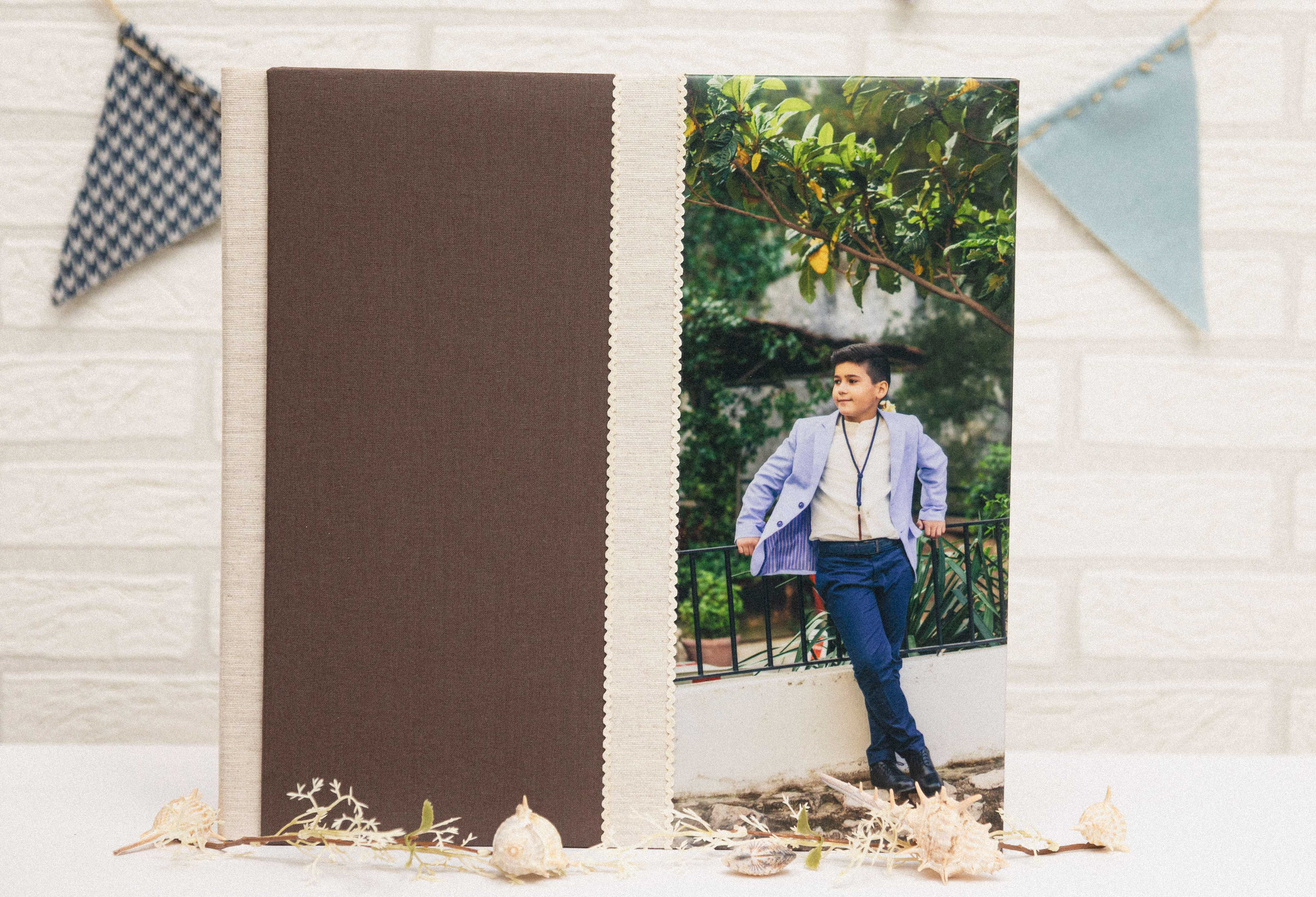 MODELO AB  1231    MATERIAL   LINO MARRON OSCURO CON FRANJA LINO BEIG FOTOGRAFIA 15X35 