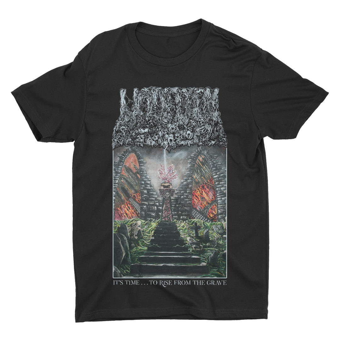 t-shirt layout for undeaths, "its time... to rise from the grave" release