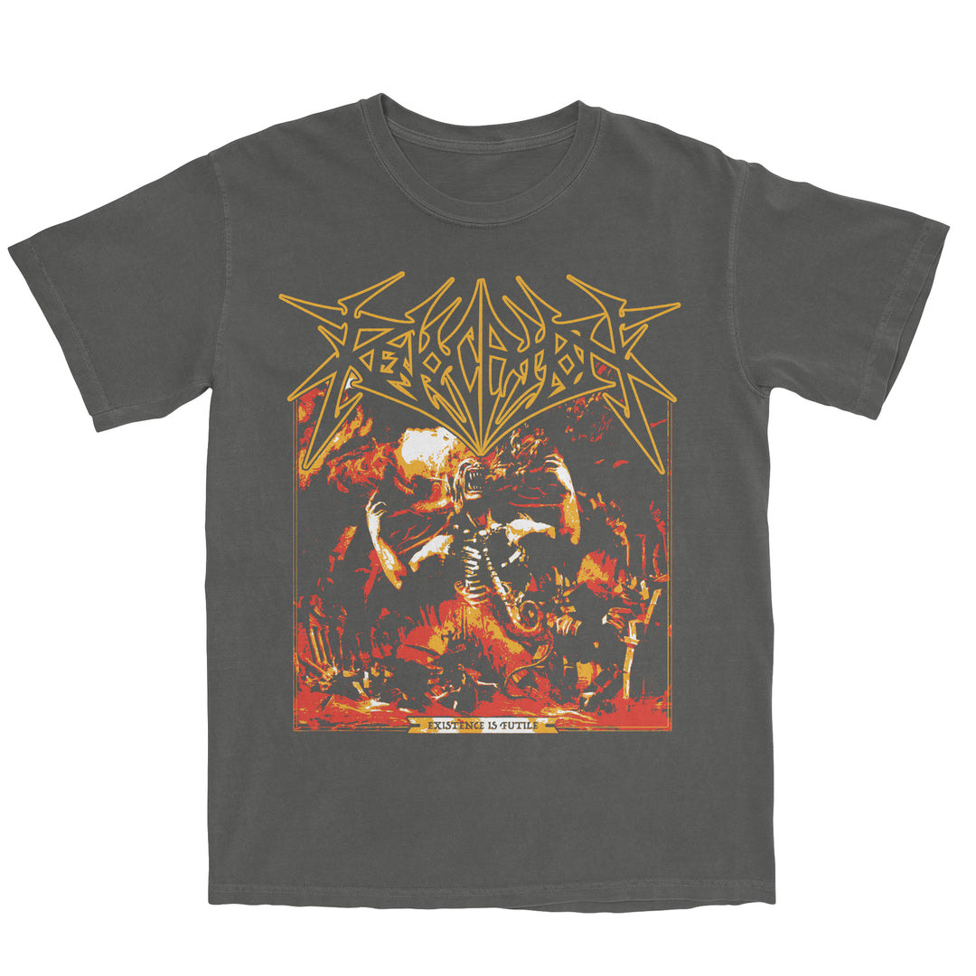 Vintage tee design of Revocation's album "Existence Is Futile"