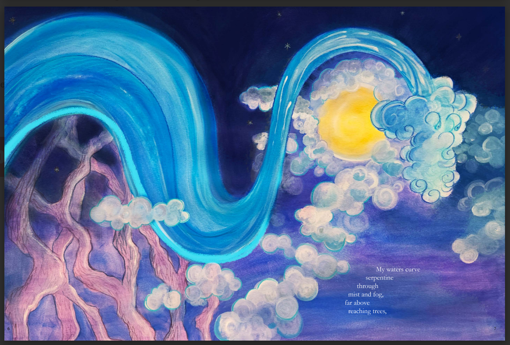 Colored Pencil & Gouache / Paint Page Spread for River in the Sky