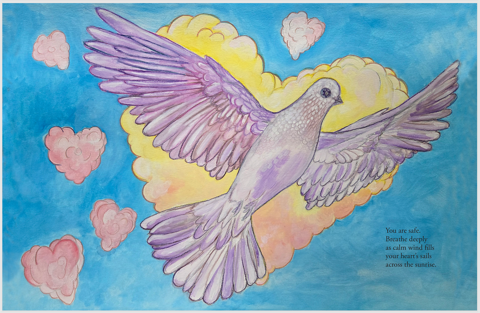 Page Spread for "Little Dove" Picture Book - Colored Pencil & Gouache /Paint