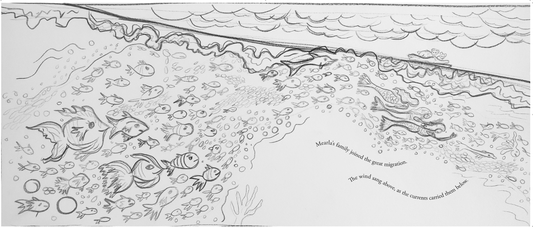 Work in Progress: Page Spread with Pencil Sketch before color / paint