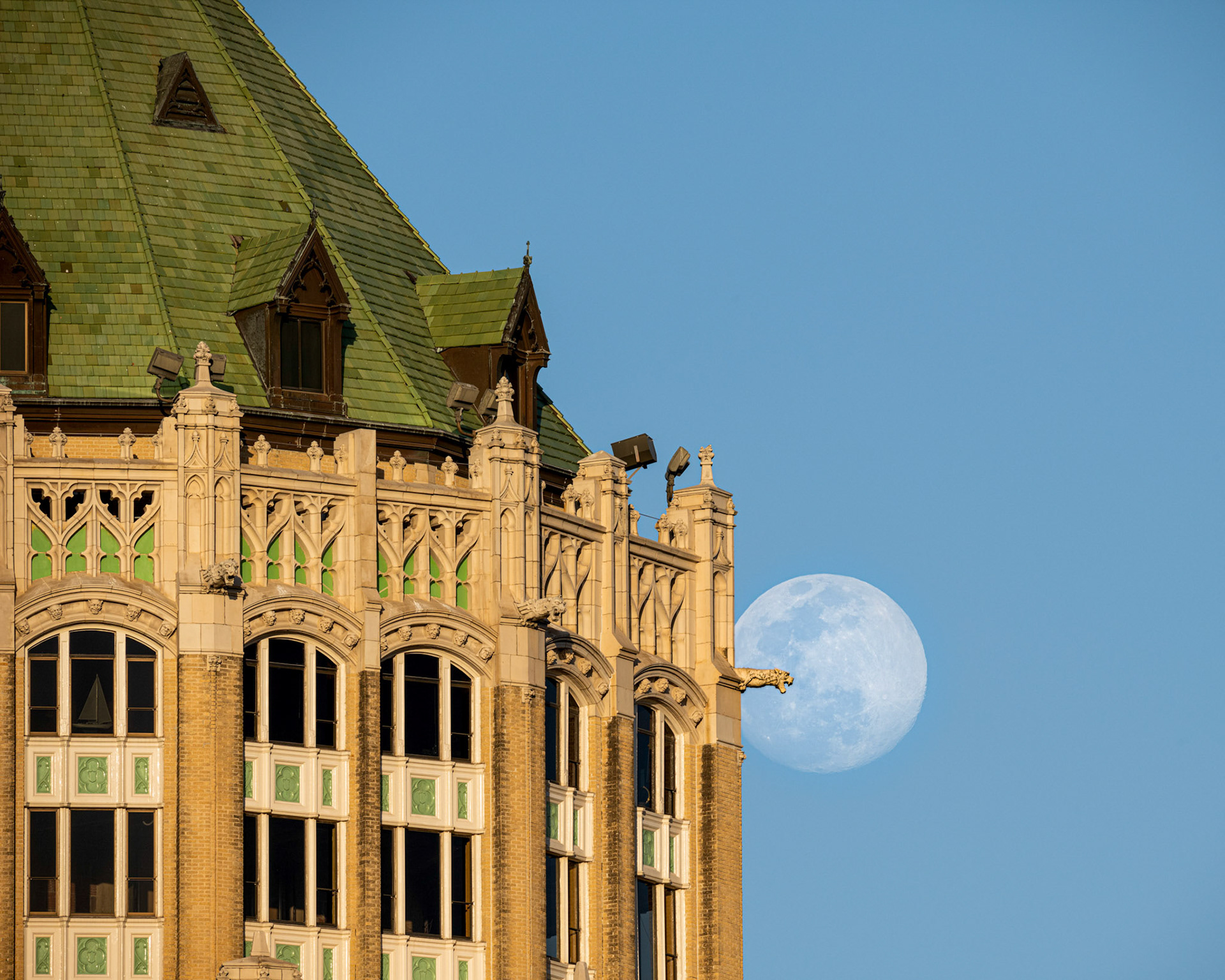 Tower Life Gargoyle and Rising Moon