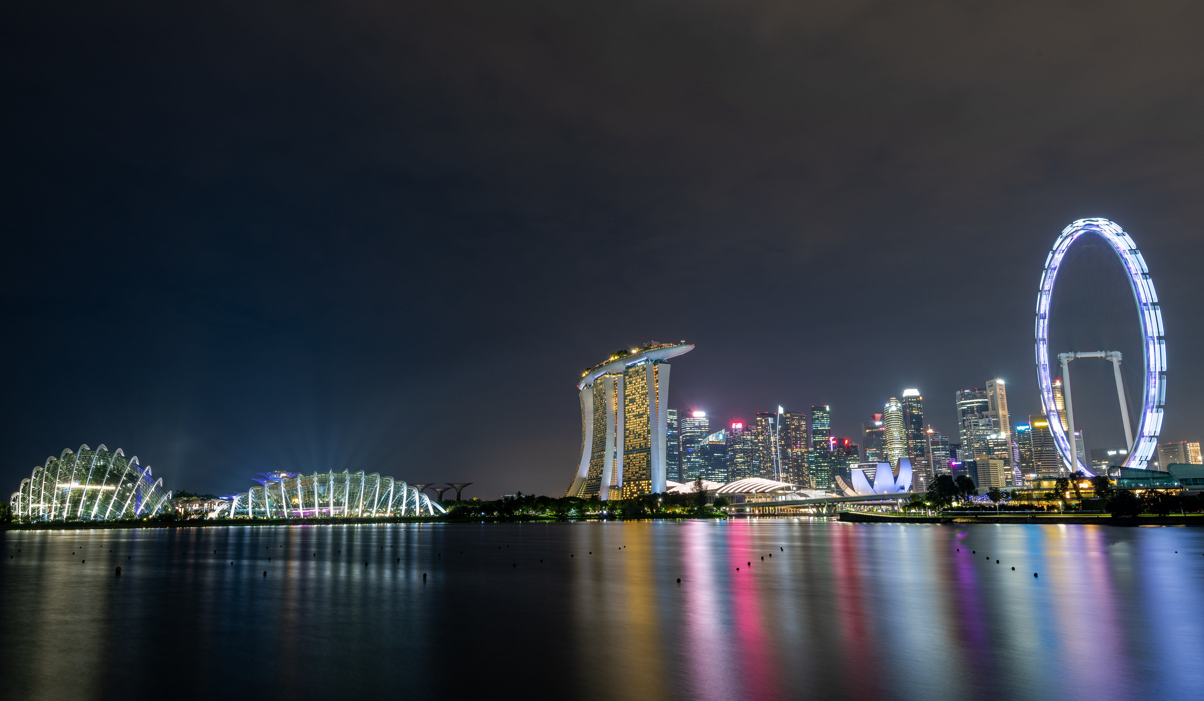 (L-R) Gardens by the Bay, Marina Bay Sands, Singapore Skyline, Arts Science Museum and the Singapore Flyer