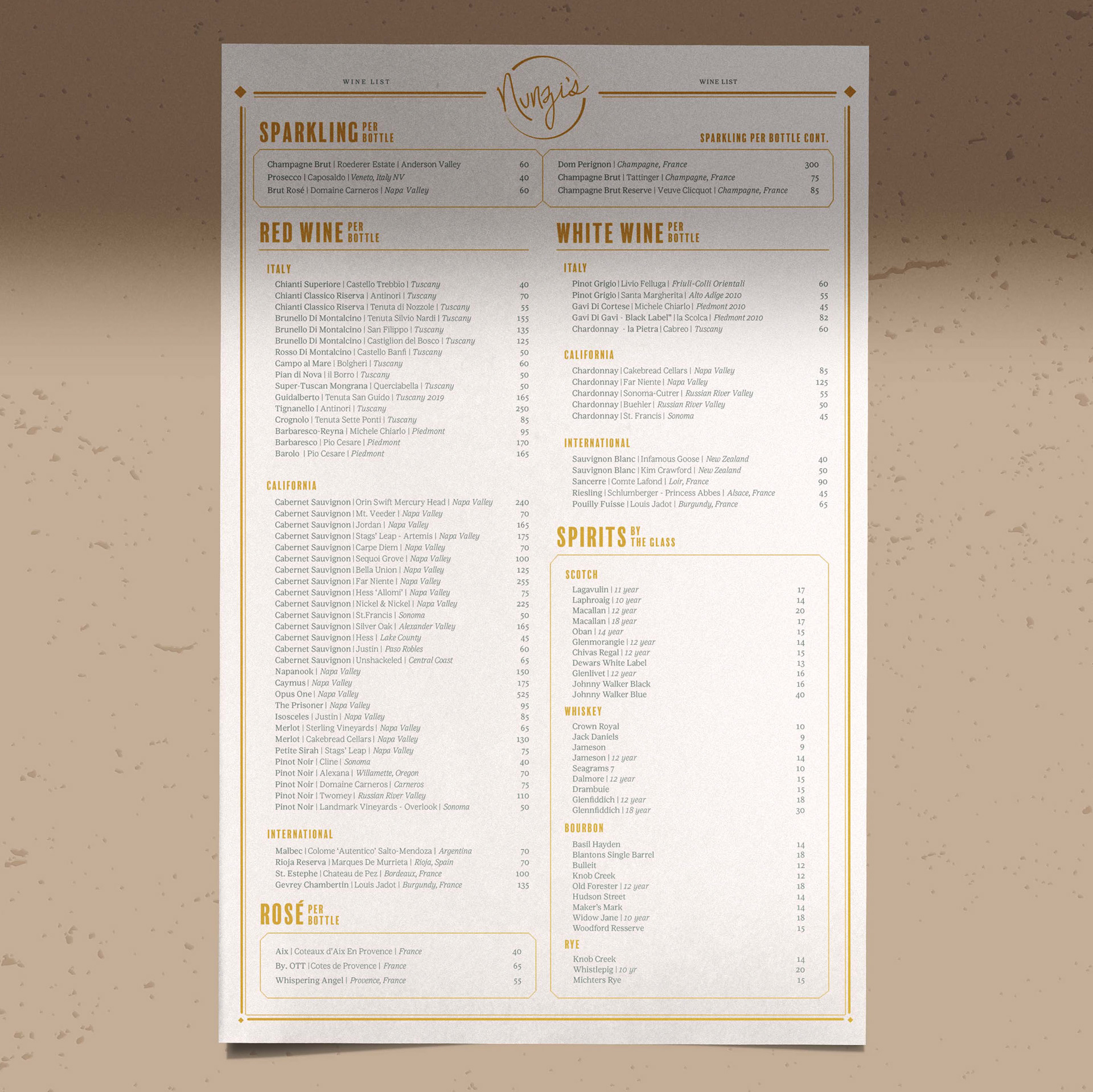 Wine & Spirits List