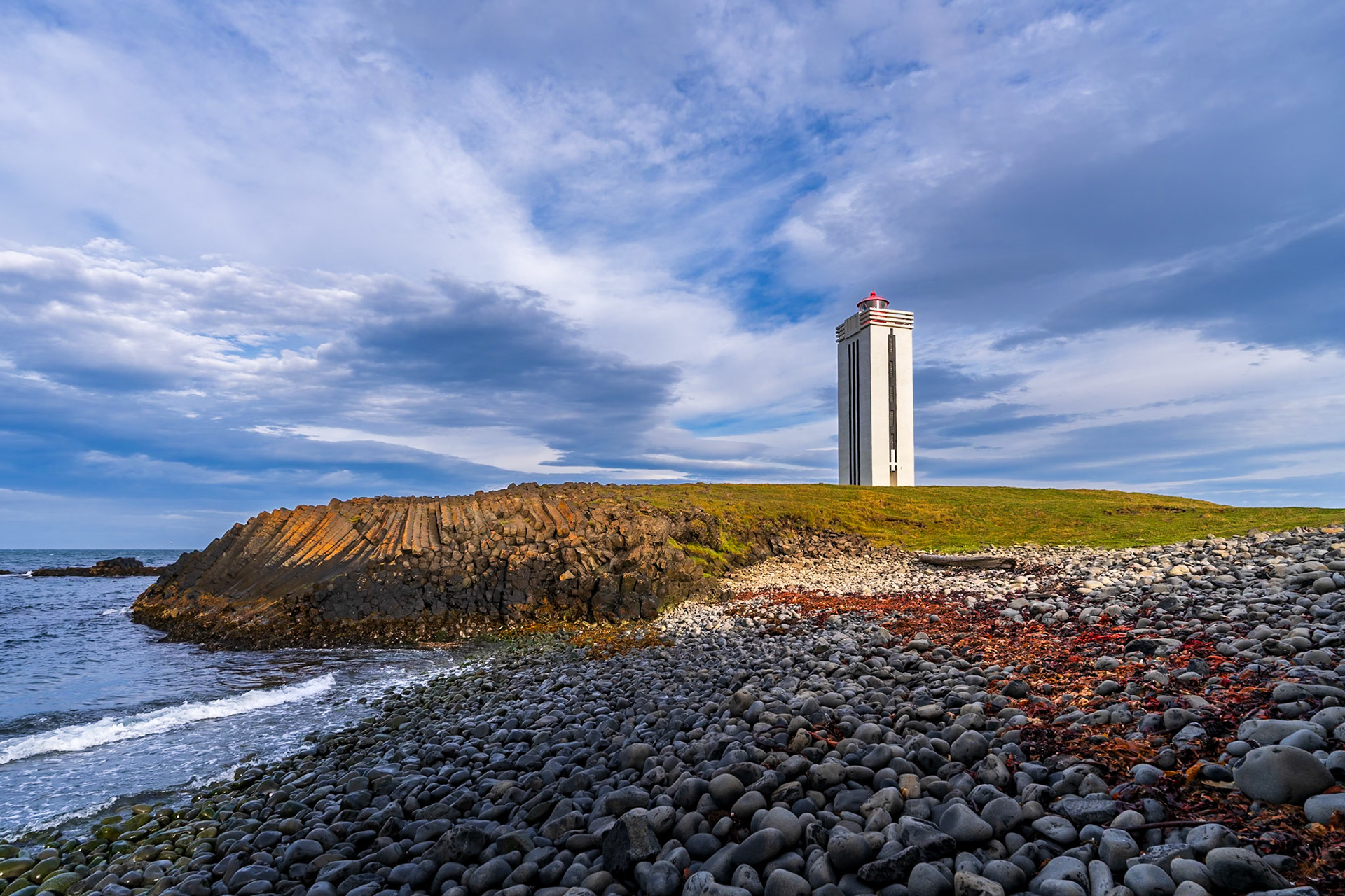 Kálfshamarsviti lighthouse from the Rocky Beach