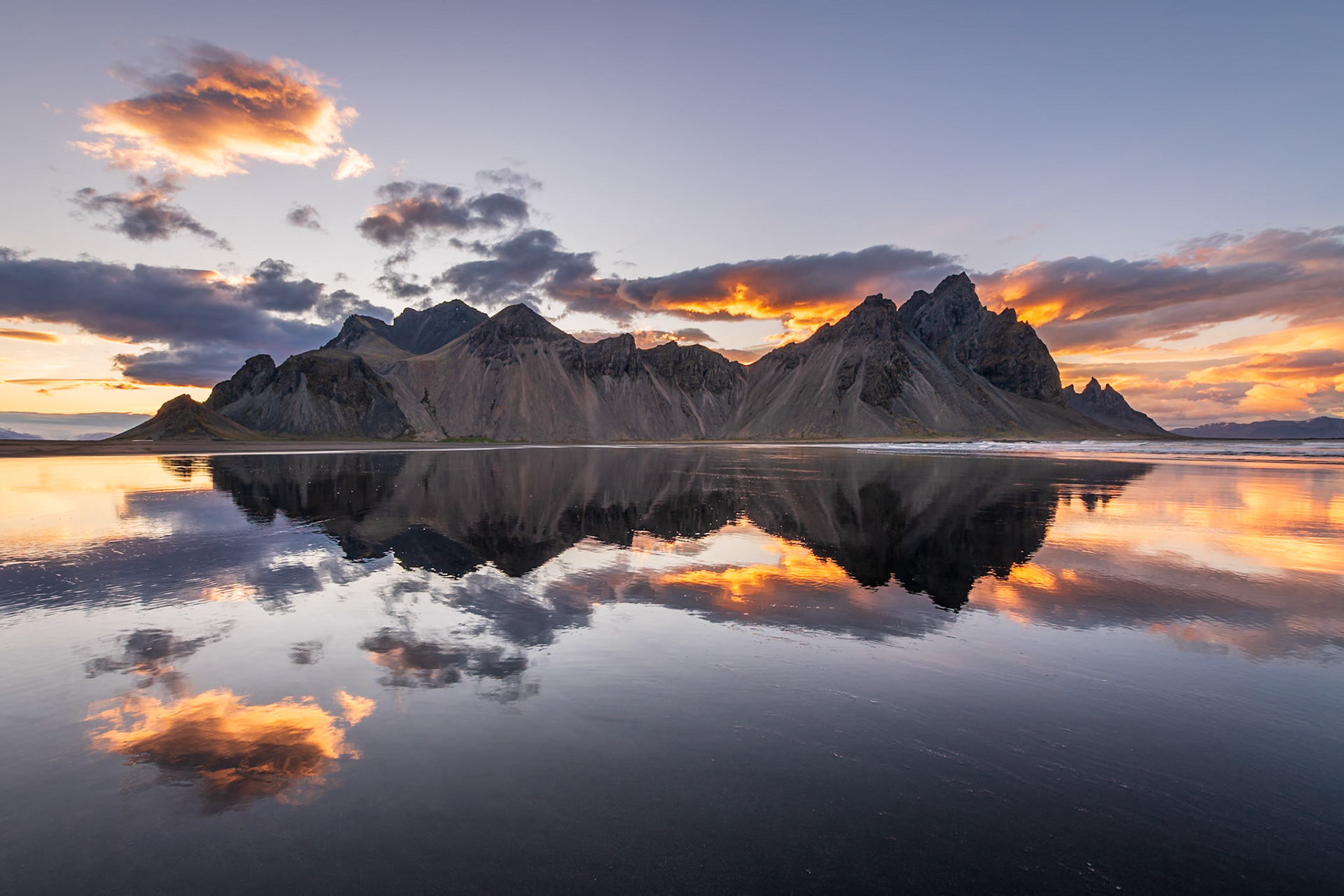 Vestrahorn Sunset Reflection in Wet Sand