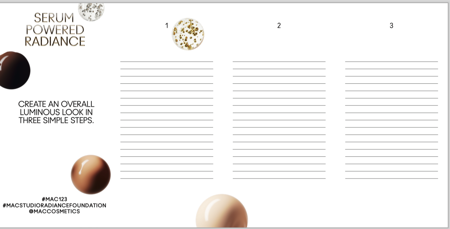 In-store collateral card explaining how to achieve a luminous look