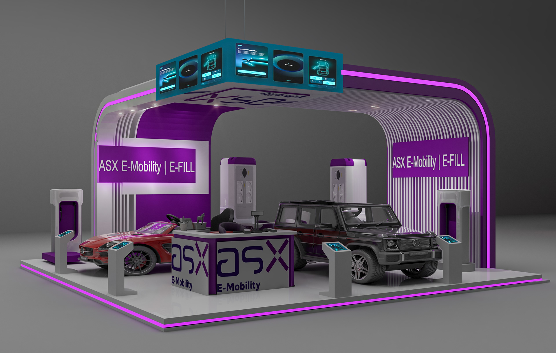 ASX E-Mobility E-Full عرض ثلاثي الأبعاد النسخة 1 – العرض الأول لجناح ASX E-Mobility E-Full ثلاثي الأبعاد، مع تصميم شامل