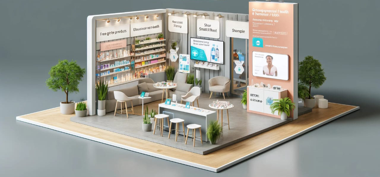 Pharmacy 3D View Version 2 – second 3D view of the Pharmacy booth, with a different perspective of its layout and design.