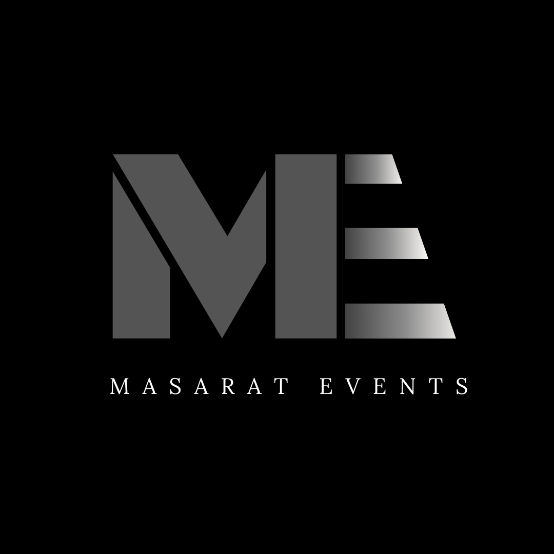 Masarat Events logo with bold initials 'M' and 'E' above the text 'Masarat Events,' symbolizing innovation in event planning and décor solutions.
