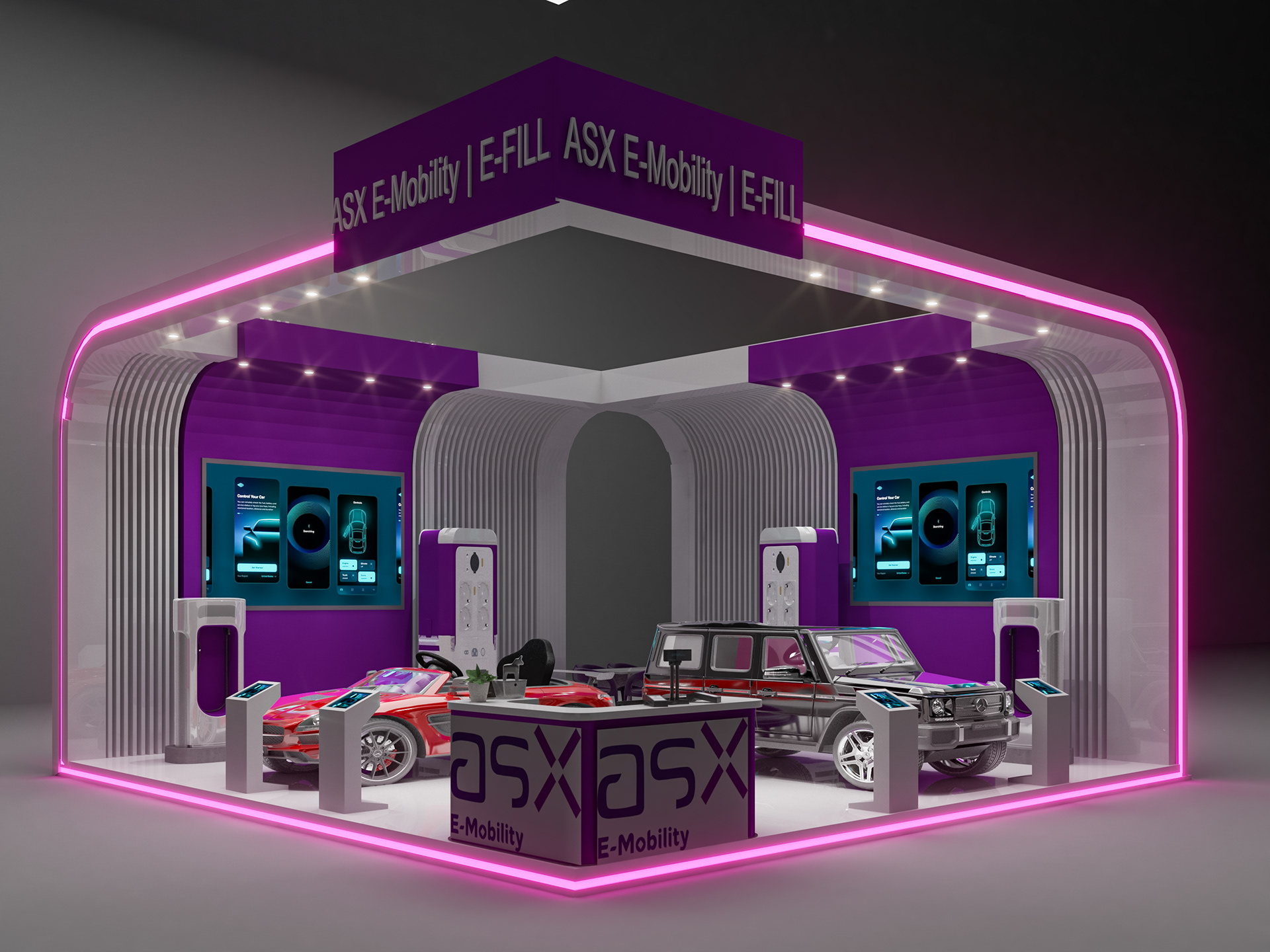 ASX E-Mobility E-Full 3D View Version 3 – third version of the ASX E-Mobility booth in 3D, presenting enhanced design features.