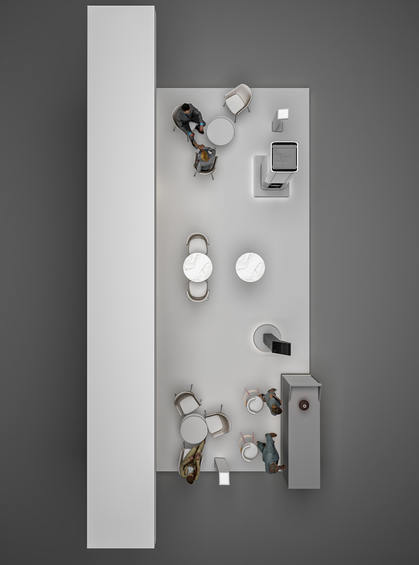 SGS Overview Top – a top-down 3D overview of SGS’s booth, providing a complete layout view.