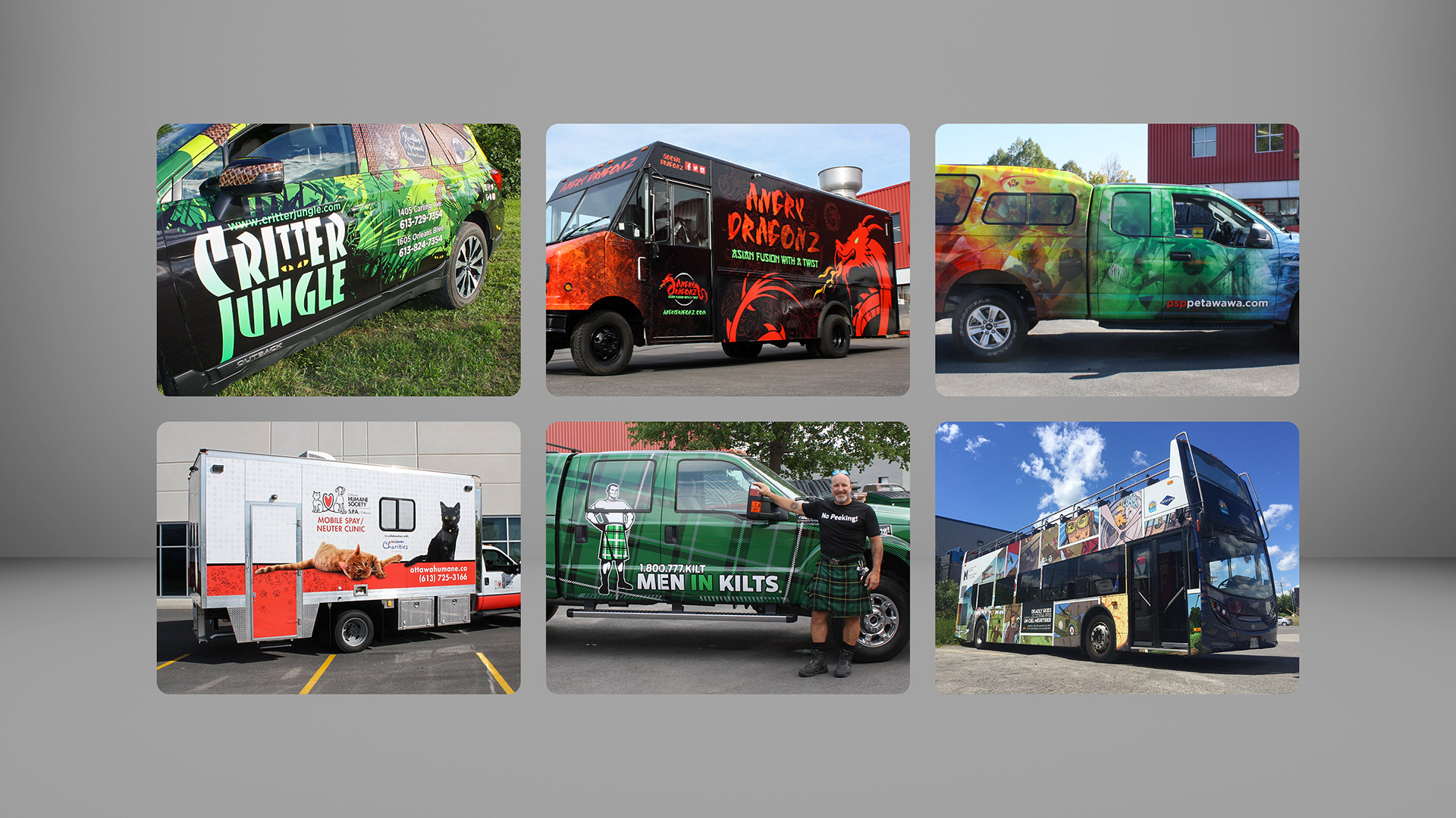 Image thumbnails of assorted large vehicle wrap photographs.