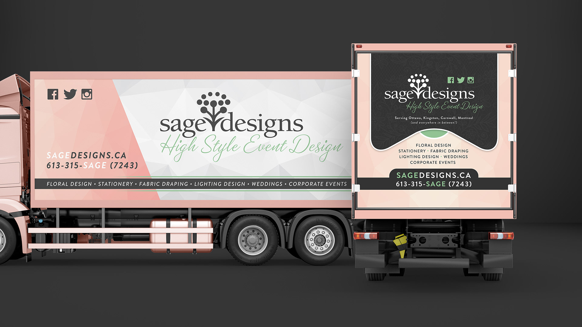 Cube truck vinyl wrap design mockup.