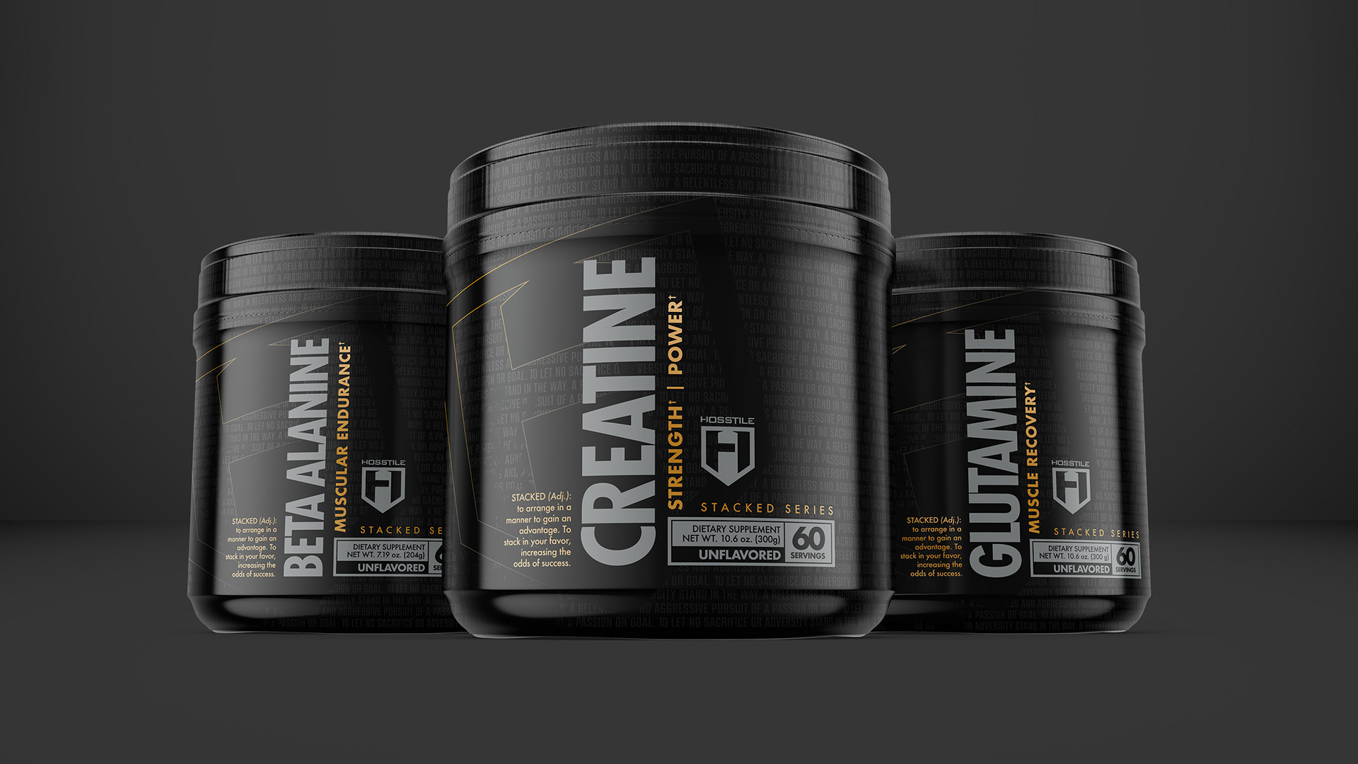 3D mockup of three supplement containers.