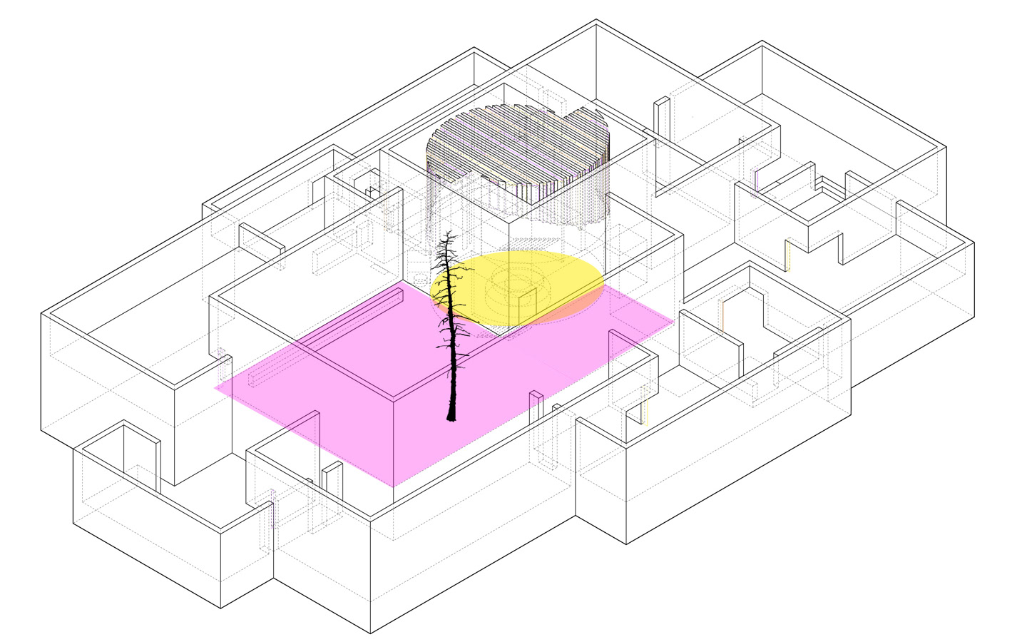 isometric highlighting interior garden and teahouse