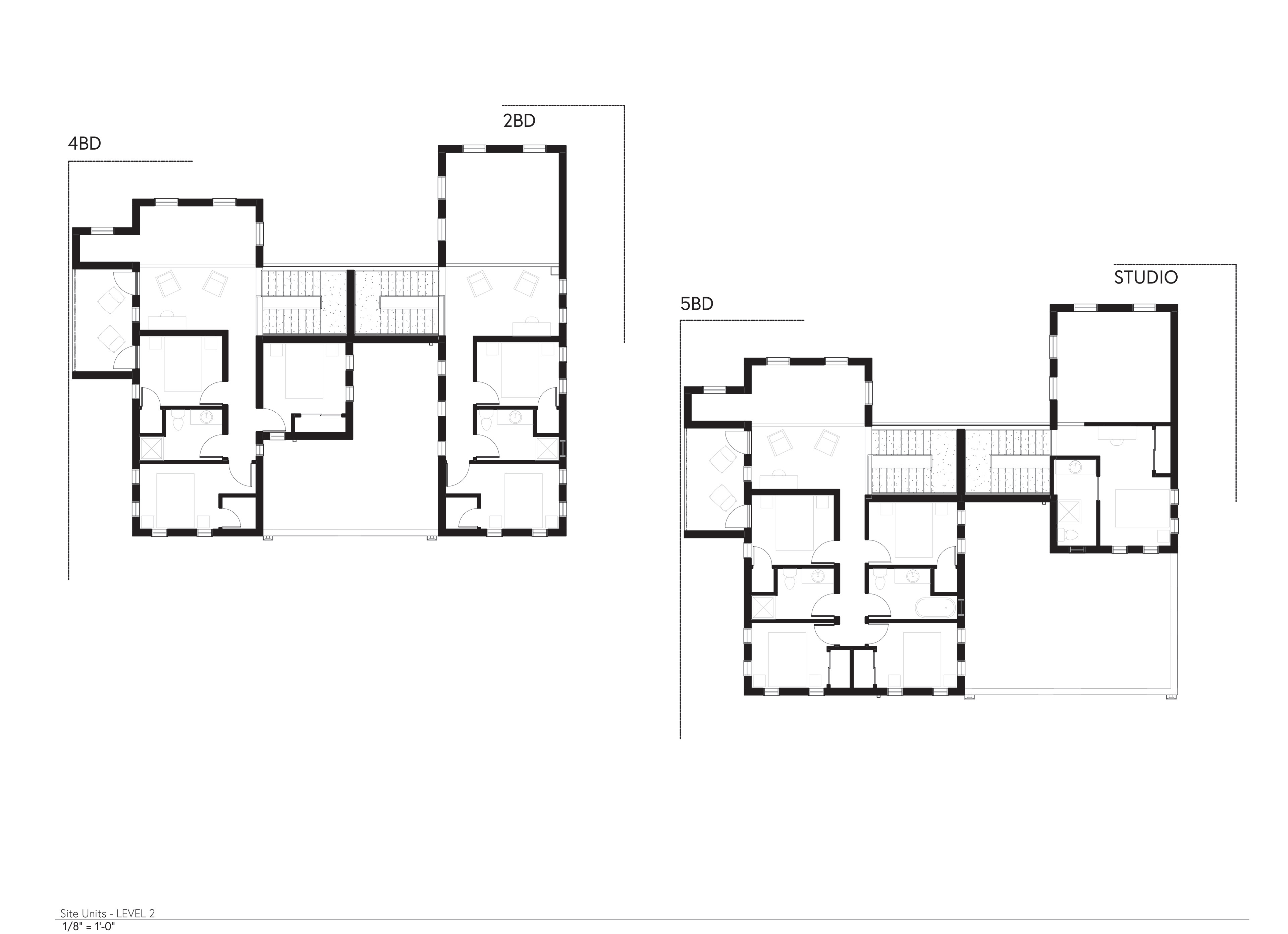 Level 2 floor plan options (drawing and image credit: Marta Jost)