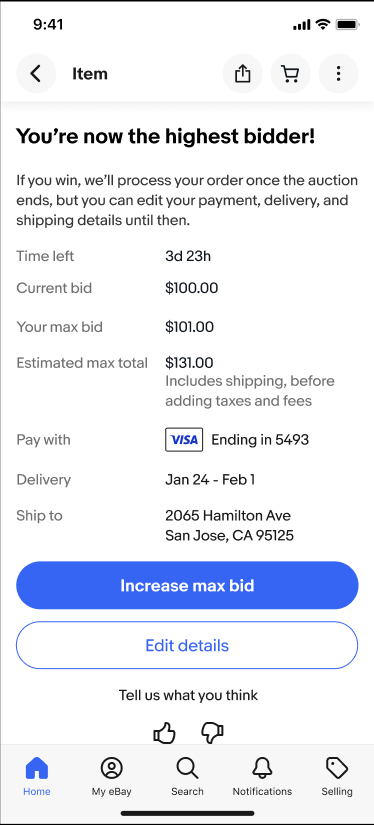 Highest bidder screen with education.