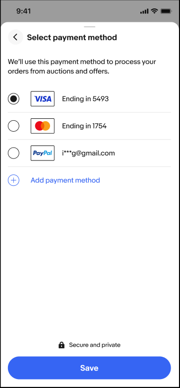 User selects their payment instrument.