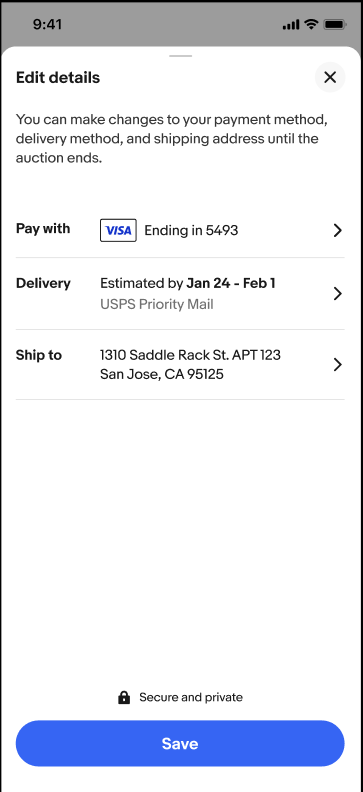 User can edit their details until the auction ends.