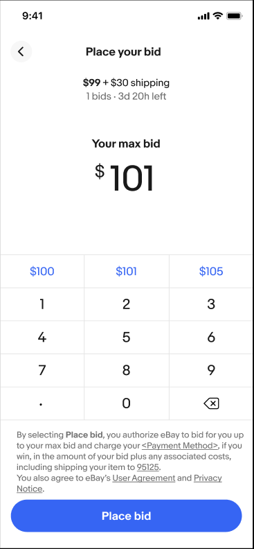 User places their bid.
