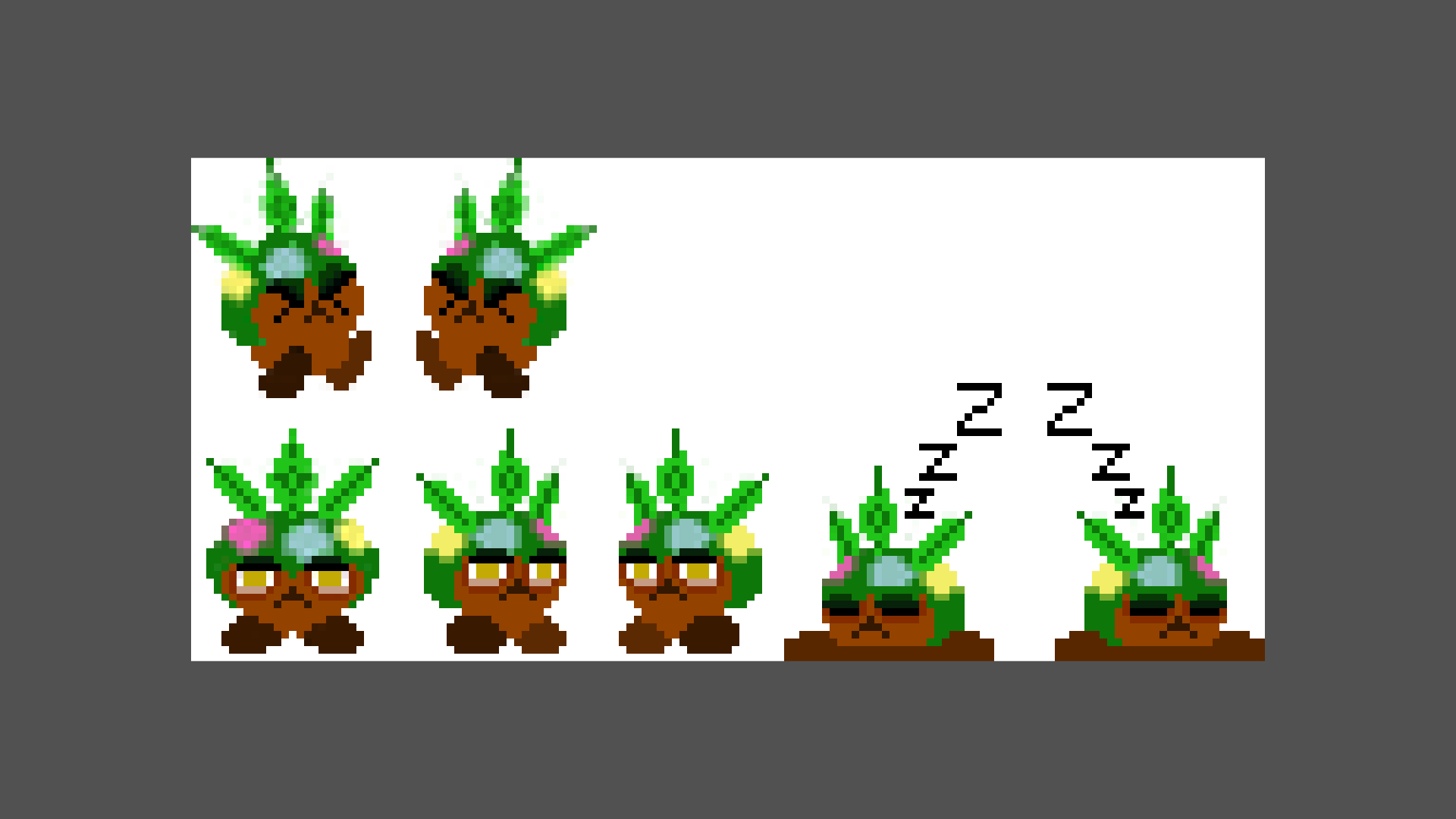 Enemy character "Shrub" sprite sheet (rough draft)