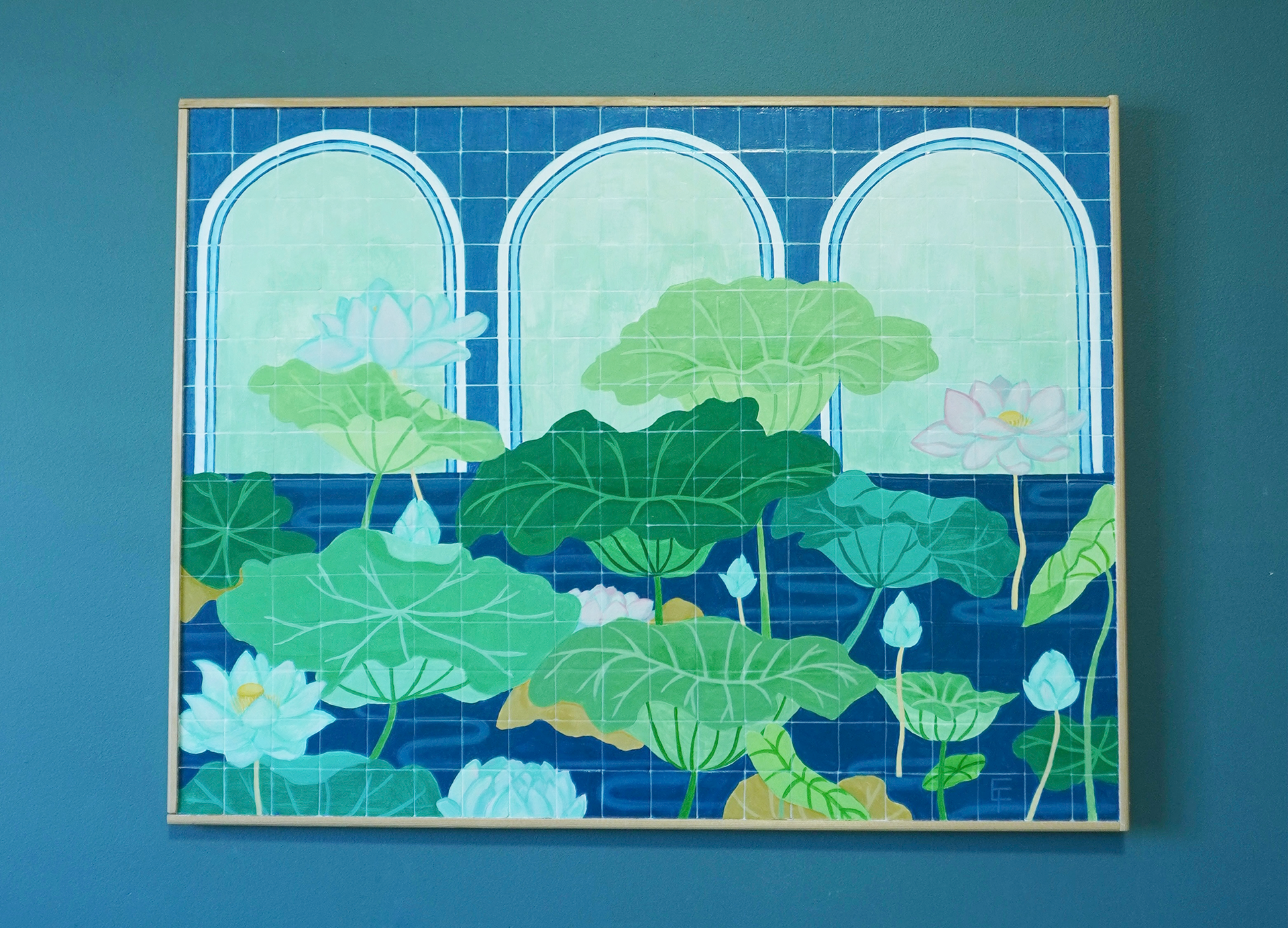 Lotus Palace, Acrylic on wood tiles