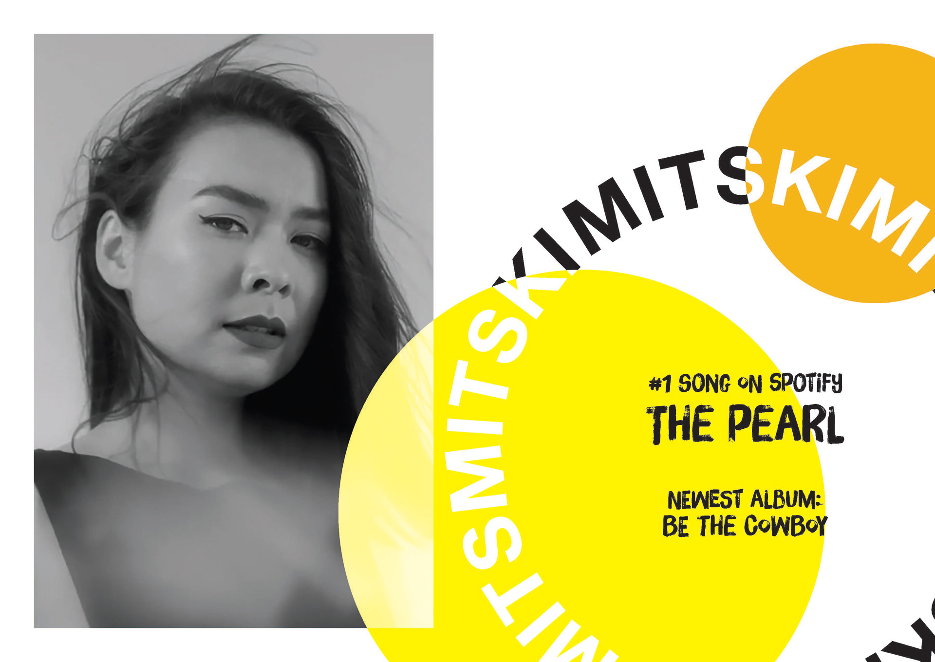 Mitski's article opener. Theme is the same with each artist: shape from the table of contents used repeatedly throughout their article starting with the intro spread.