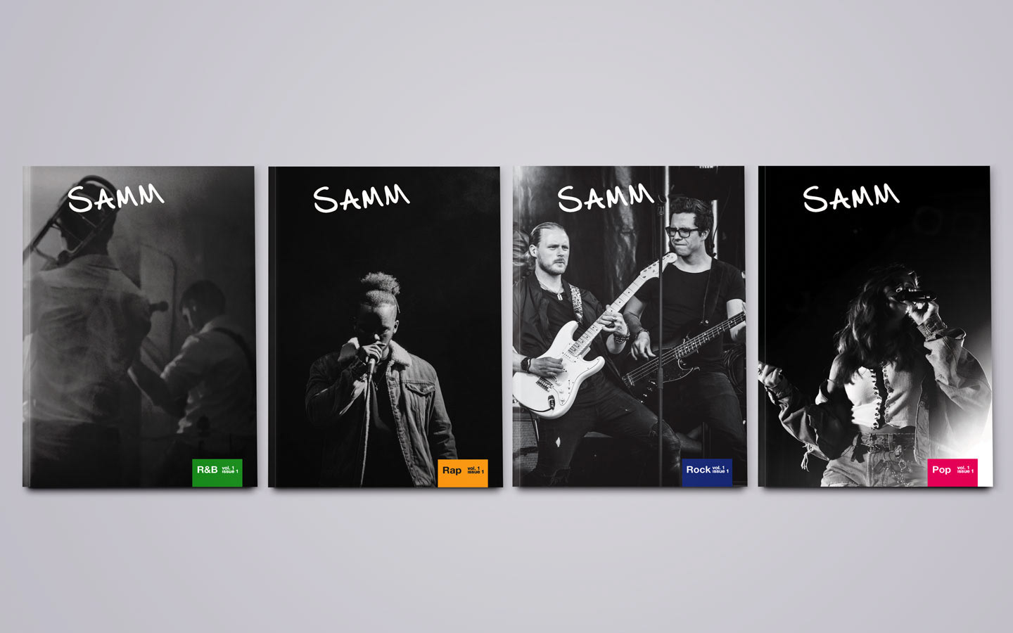 The four other issues. As with the Indie Issue, the color on the front will be incorporated throughout—within shapes and illustrations.
