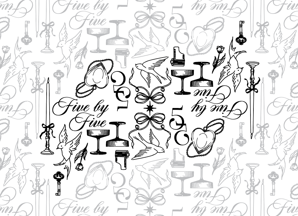Pattern made from logos and assets created as logo options in the second round of rough designs.