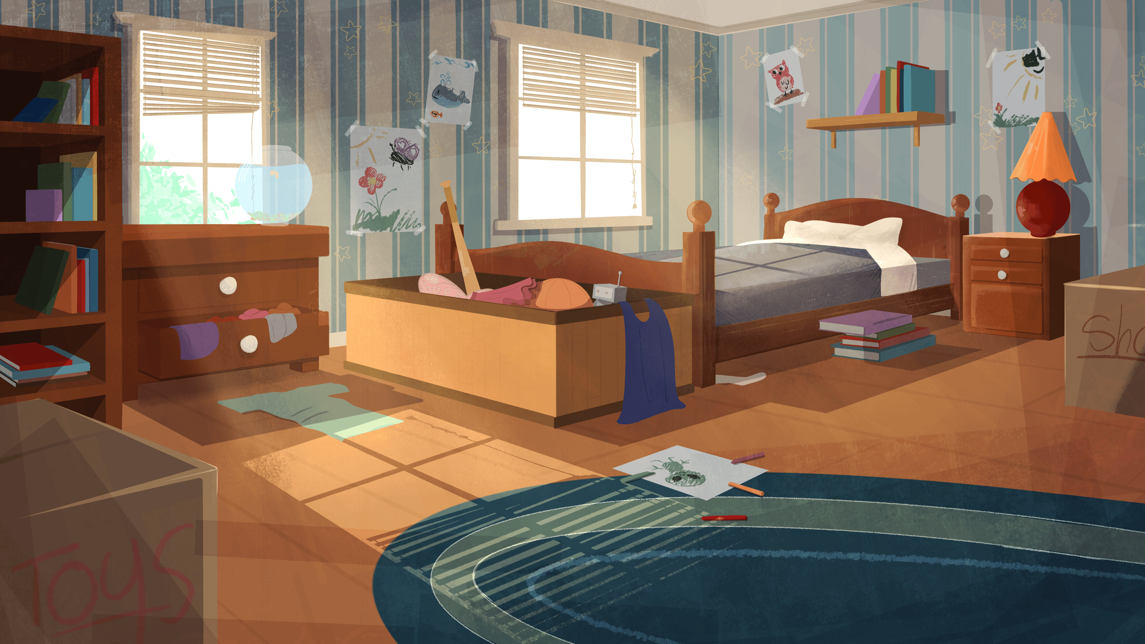 Kids bedroom concept for "Frankie", 2023  I created this piece in procreate, from thumbnail to final render