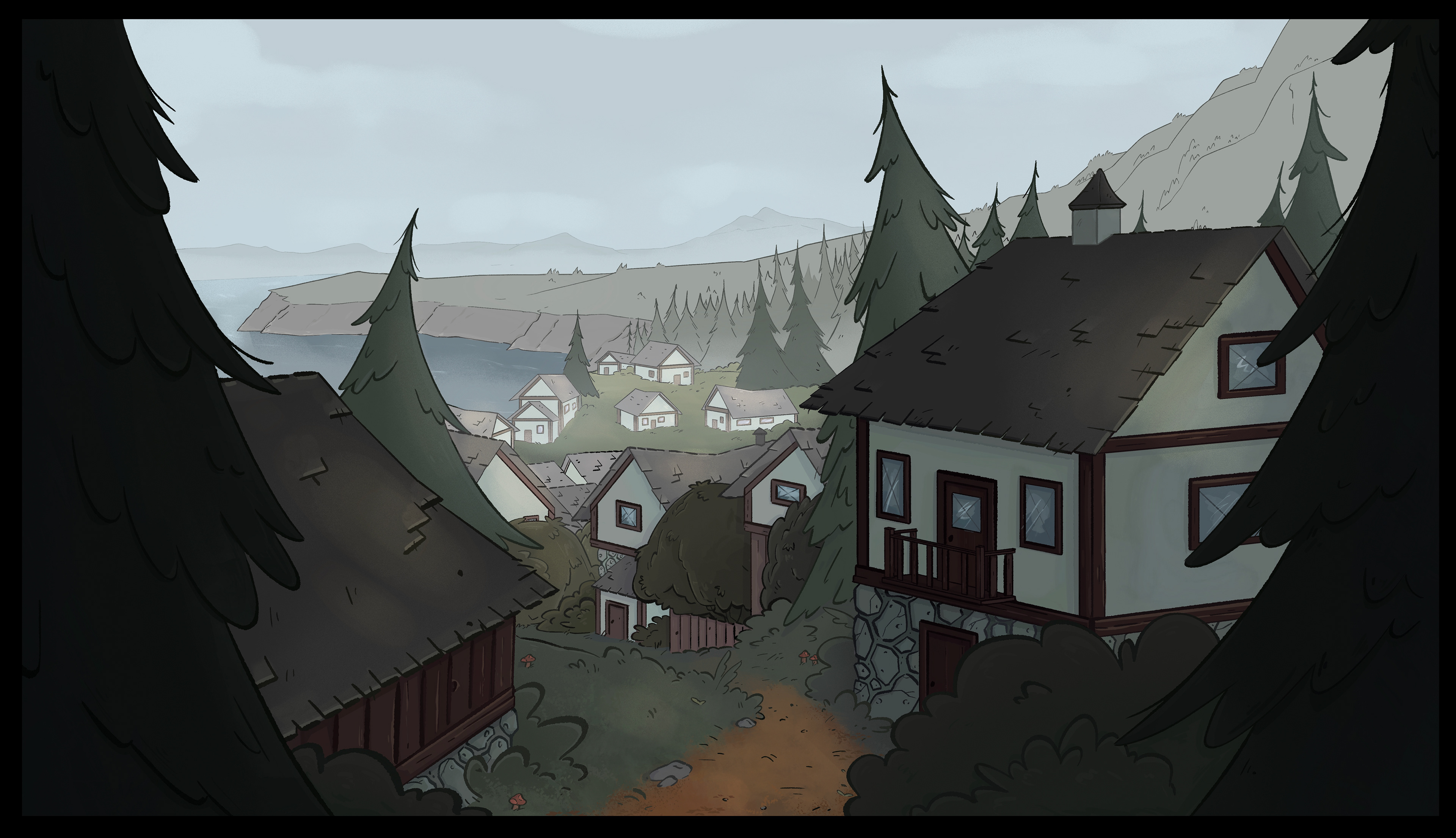 Background design of a small medieval town, 2026