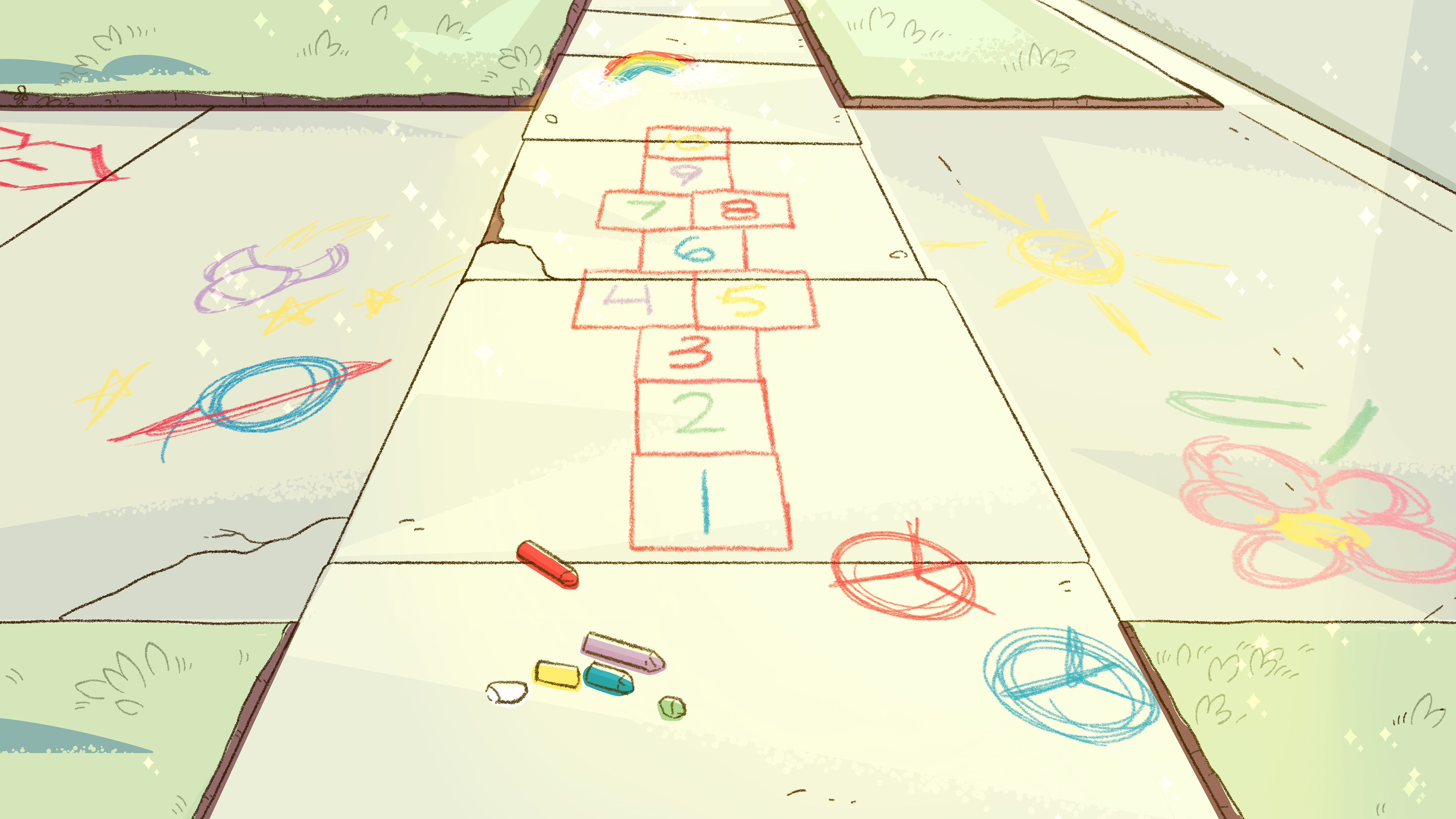 Sidewalk in the midday sun in the style of steven universe, 2026
