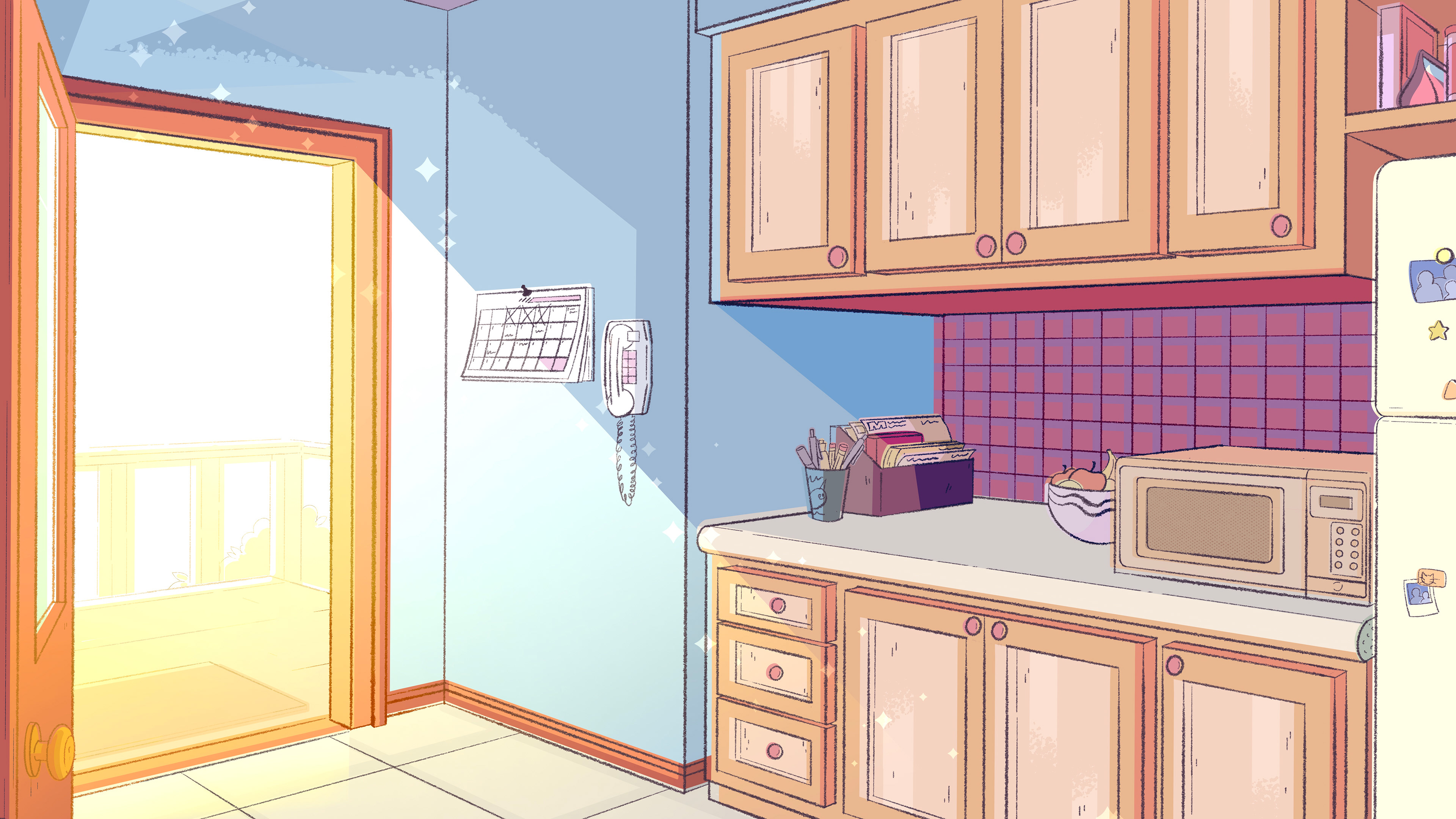 1991 kitchen background in the style of Steven universe, 2026