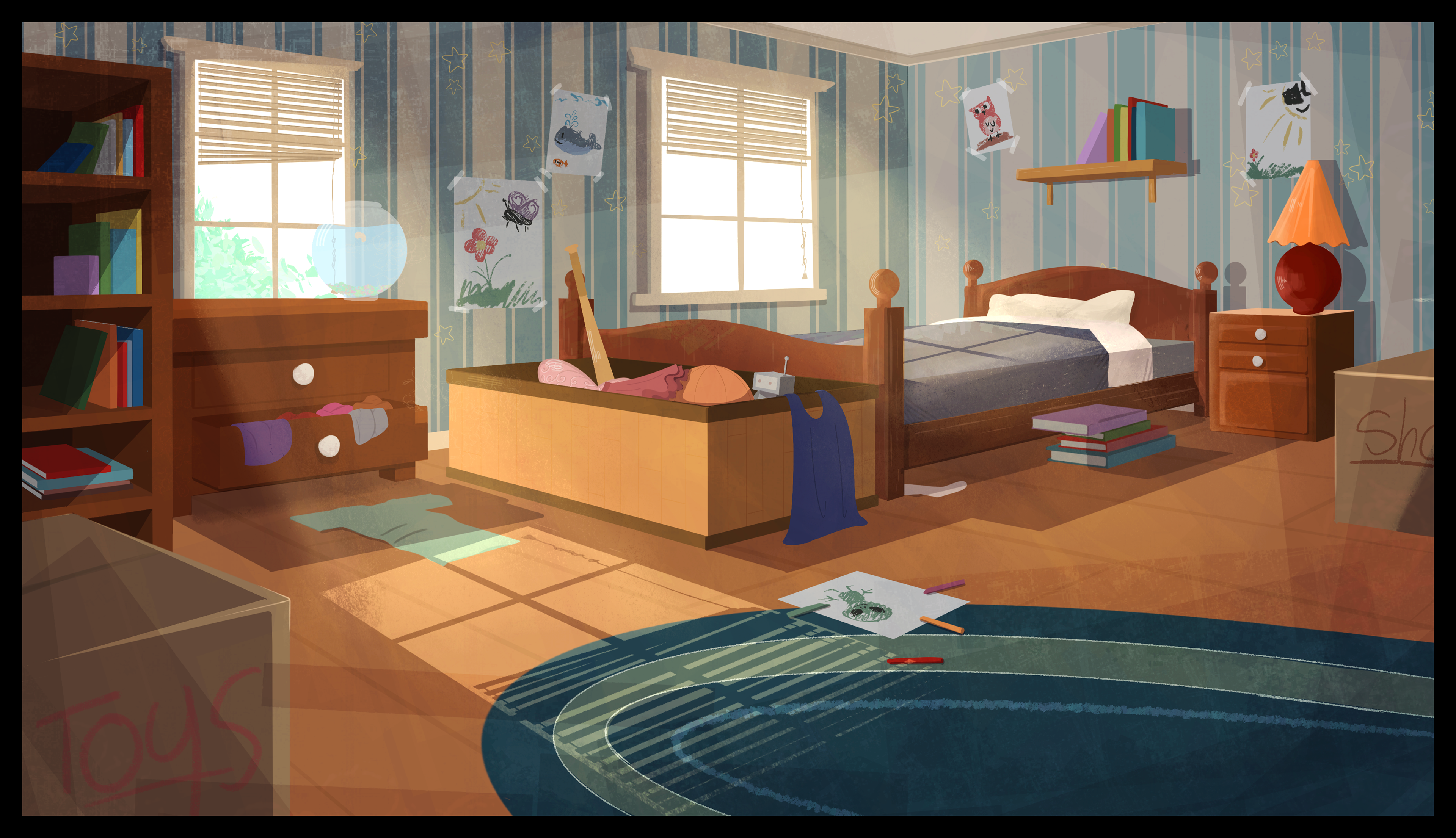 Kids bedroom concept for "Frankie", 2023  I created this piece in procreate, from thumbnail to final render