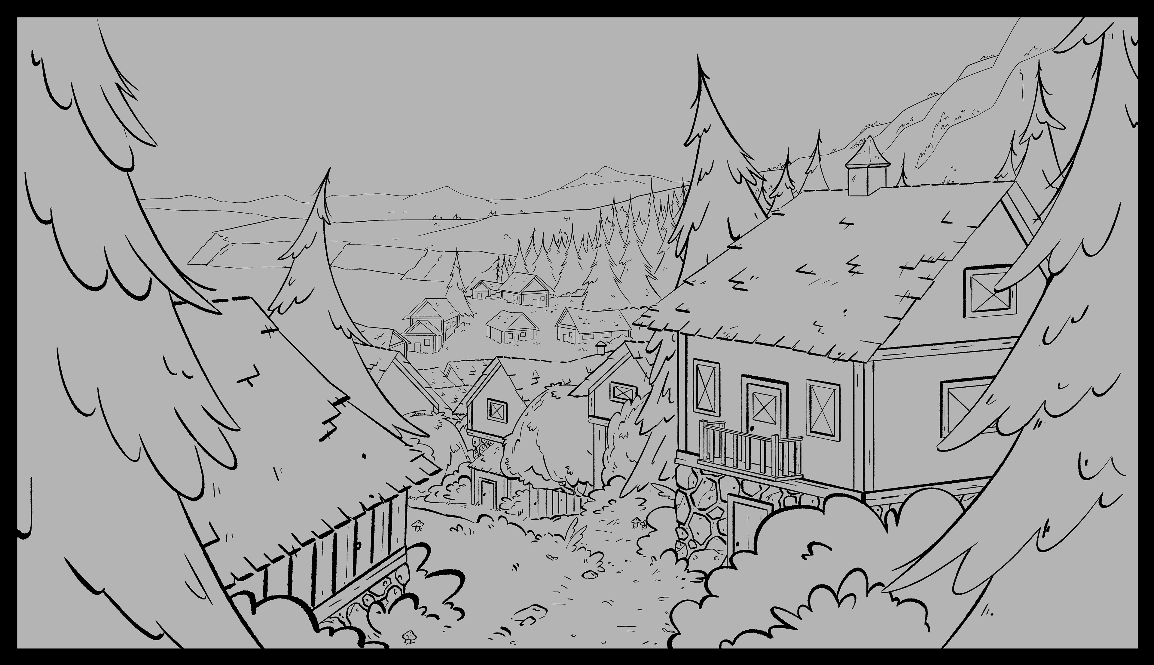 Background design of a small medieval town, 2026