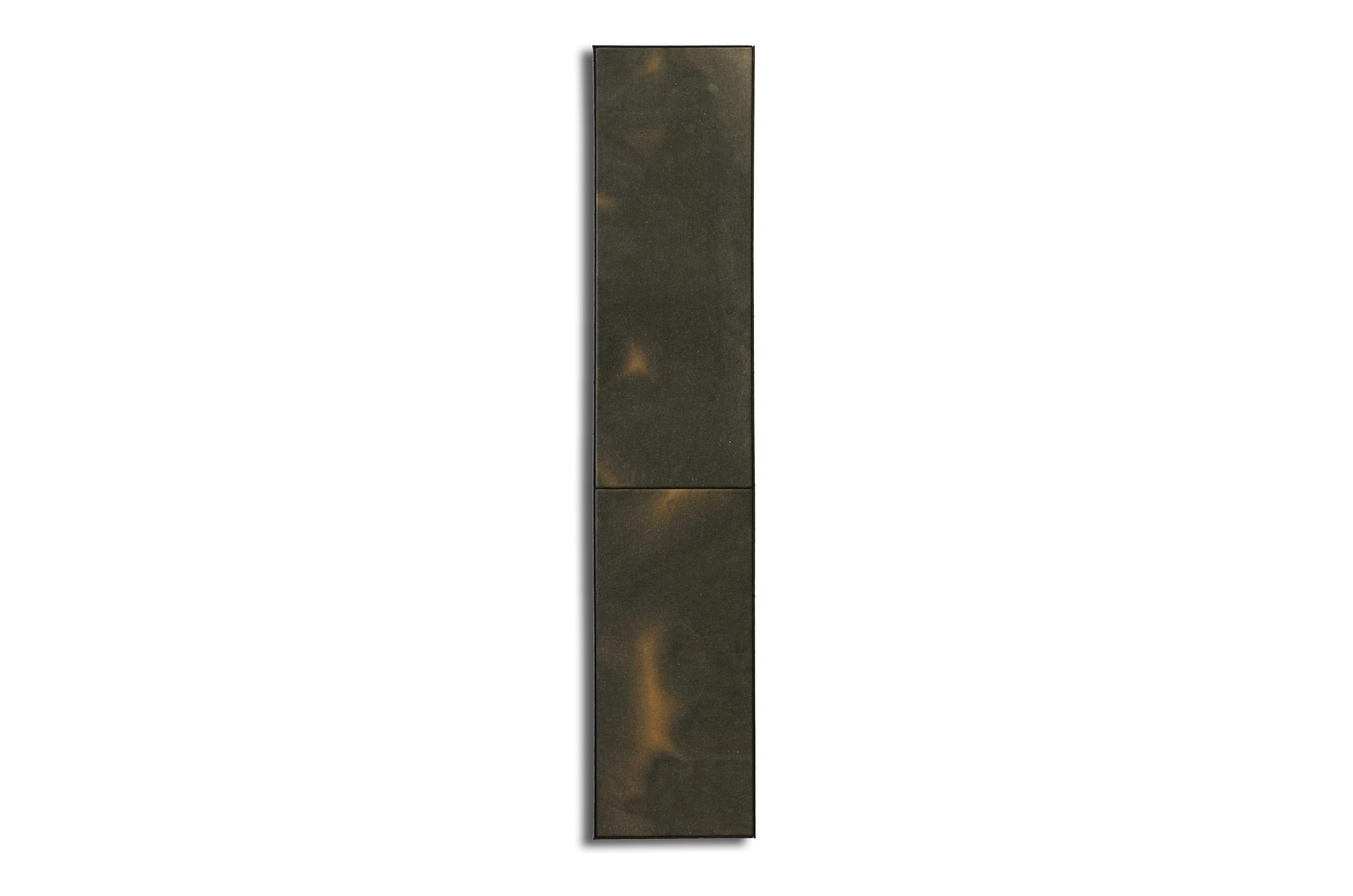 FL. LAM (1), Edoardo Rito, Motor oil, Boiled linseed oil on cotton canvas, steel frame. 126 x 25.5 cm, 2025