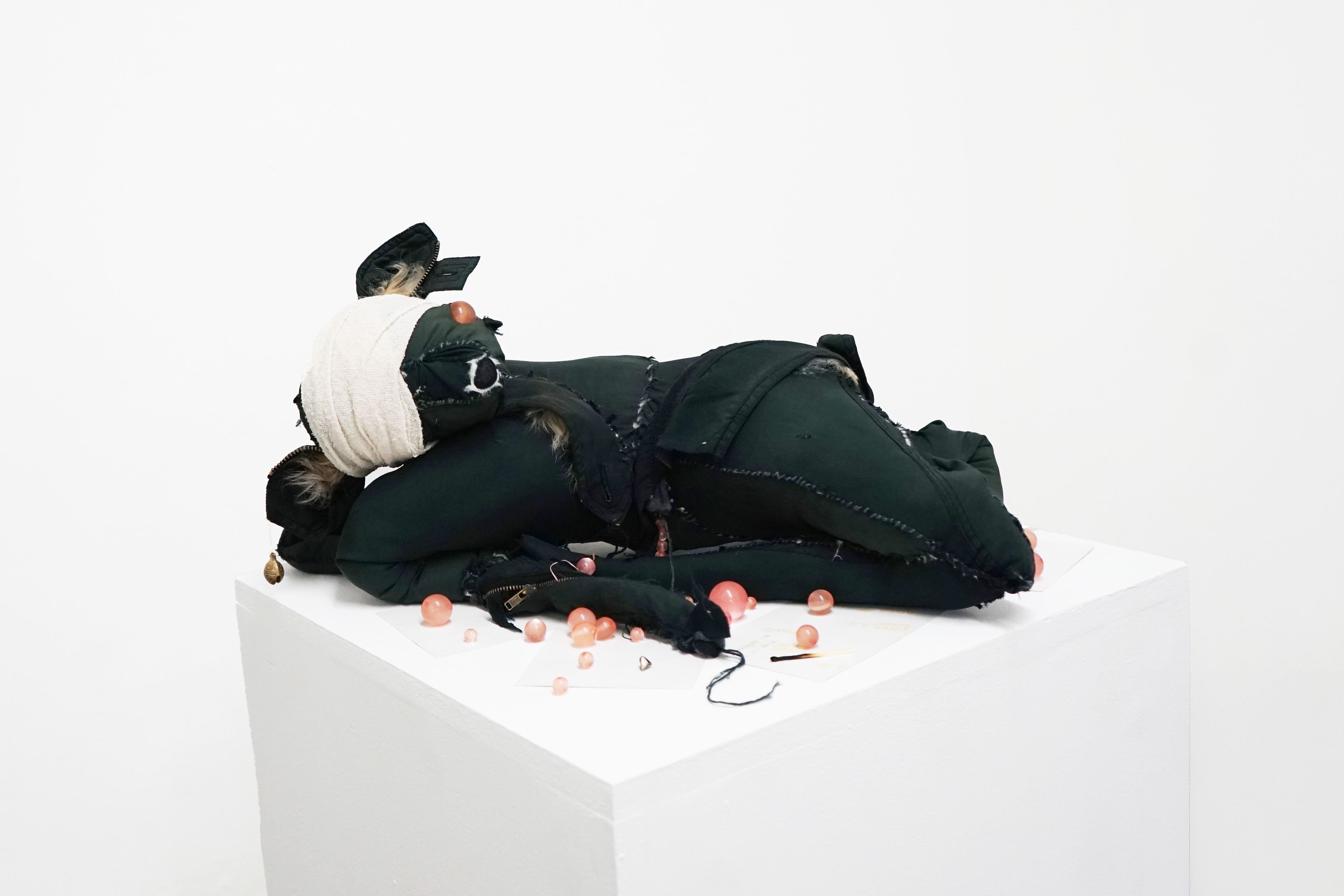 Petroleum, Dean Hoy,  Silk Bomber Jacket, embroidery thread, giclee print, and metal hardware, 60 x 37 x 29 cm, 2025