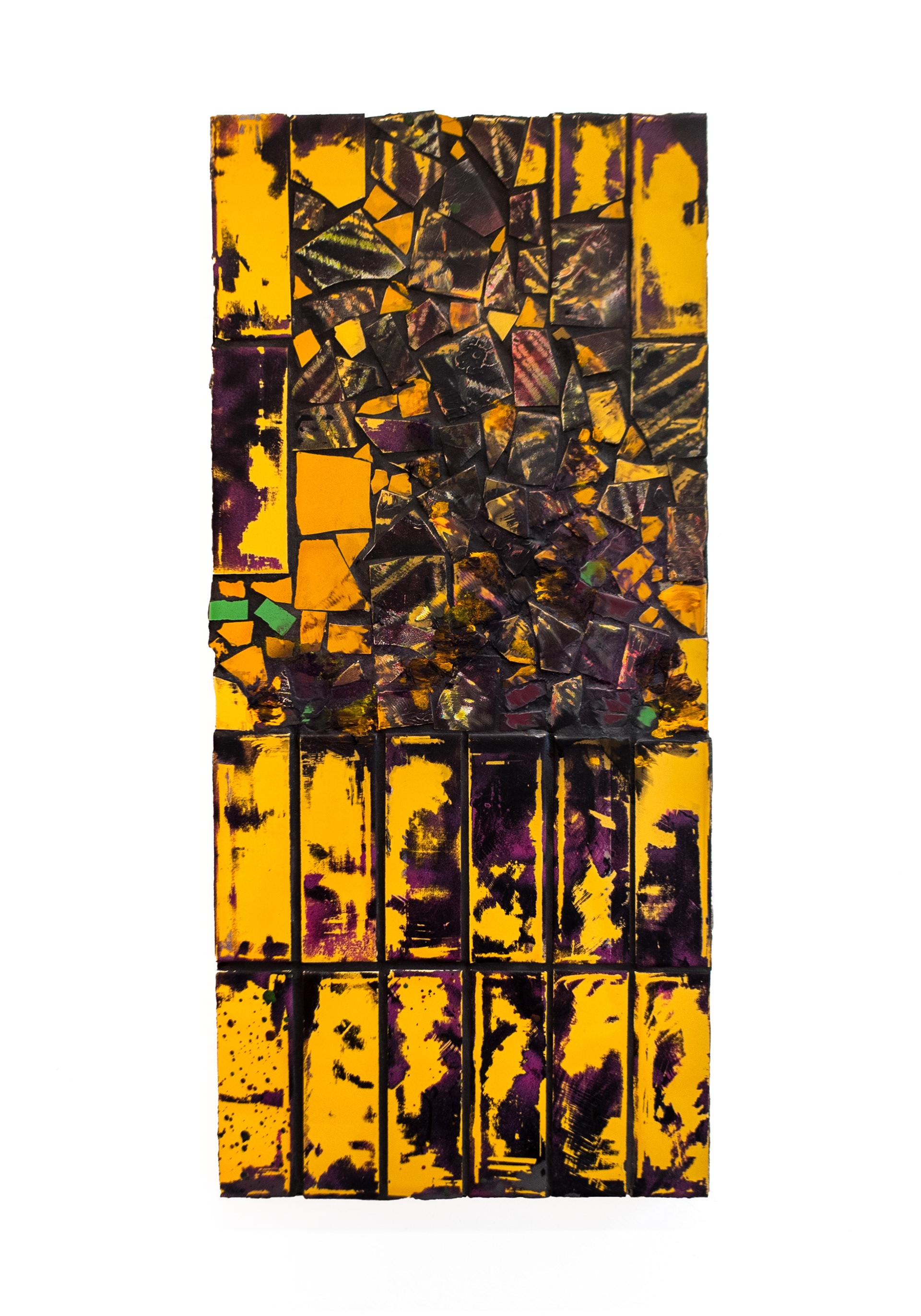 Untitled (Lithophyte),  Luca Longhi, Tiles, plaster, grout, oil stick, acrylic on board 70 x 32 cm, 2025